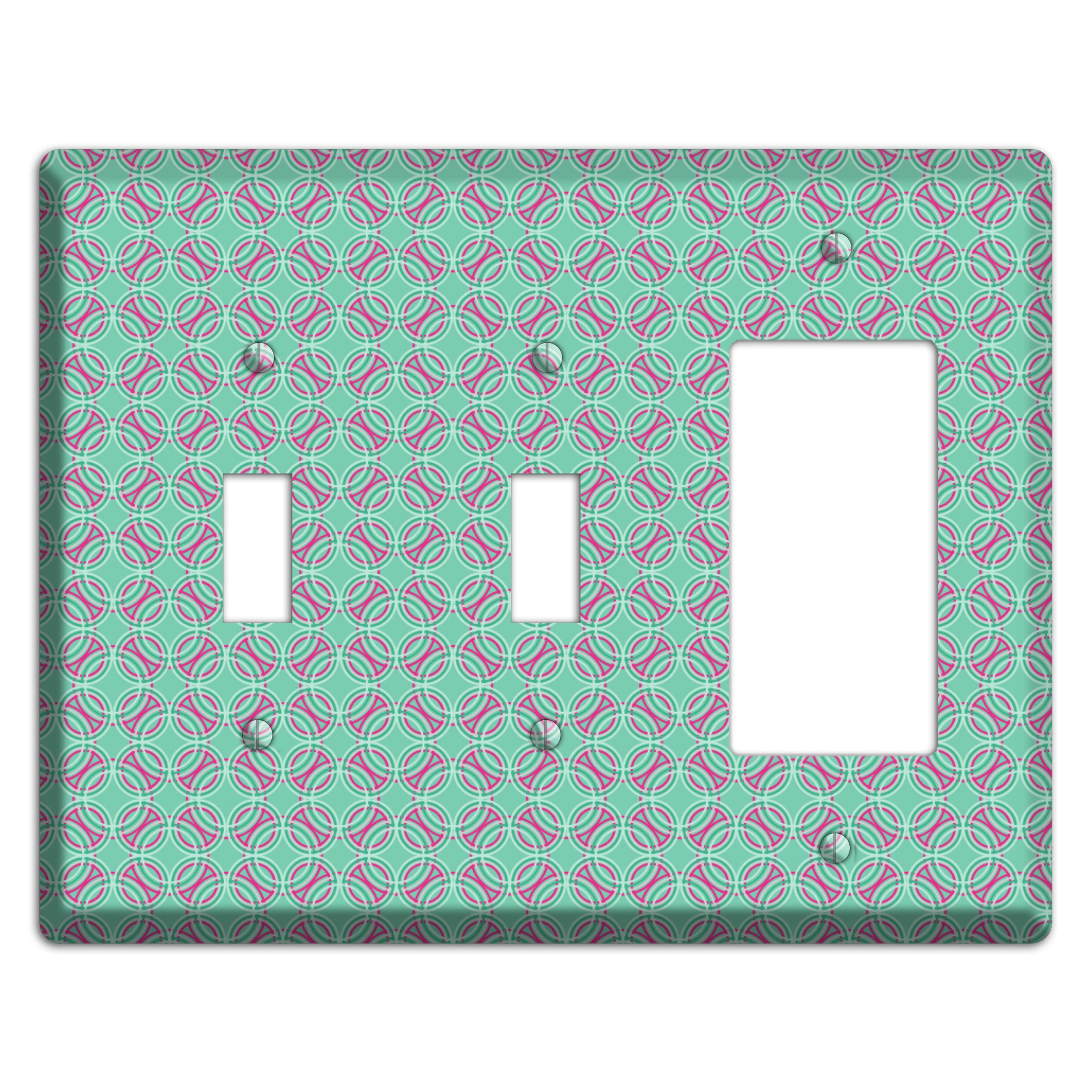 Multi Aqua with Fuschia Concentric Circles Overlay 2 Toggle / Rocker Wallplate