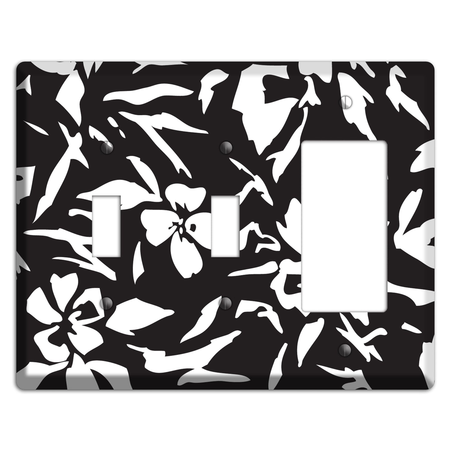 Black with White Woodcut Floral 2 Toggle / Rocker Wallplate
