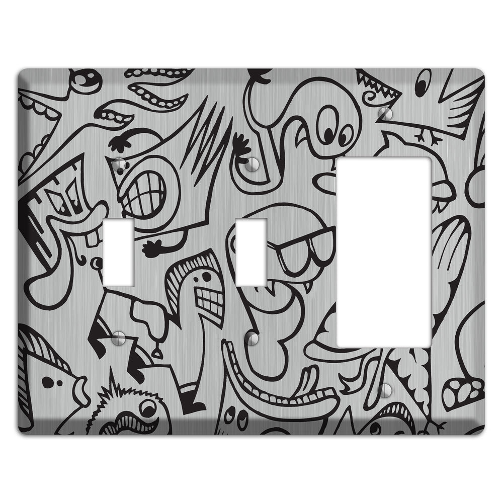 Whimsical Faces 1 Stainless Steel 2 Toggle / Rocker Wallplate