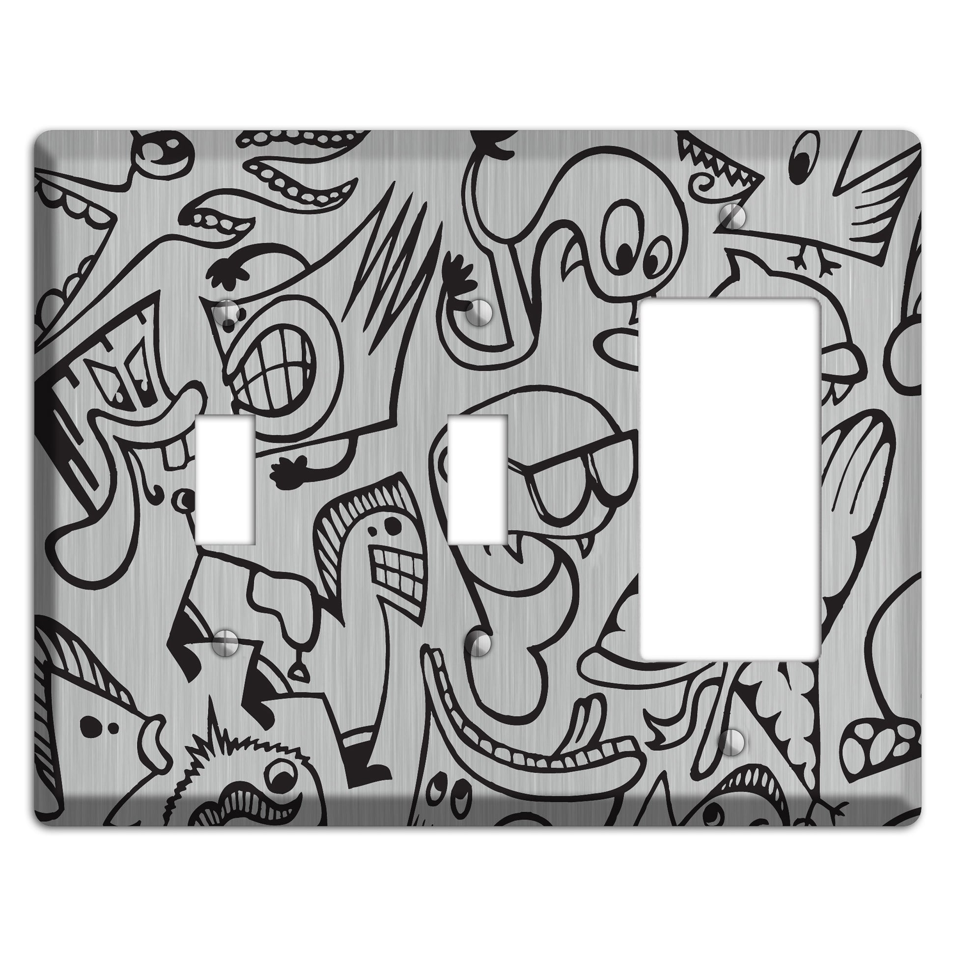 Whimsical Faces 1  Stainless 2 Toggle / Rocker Wallplate