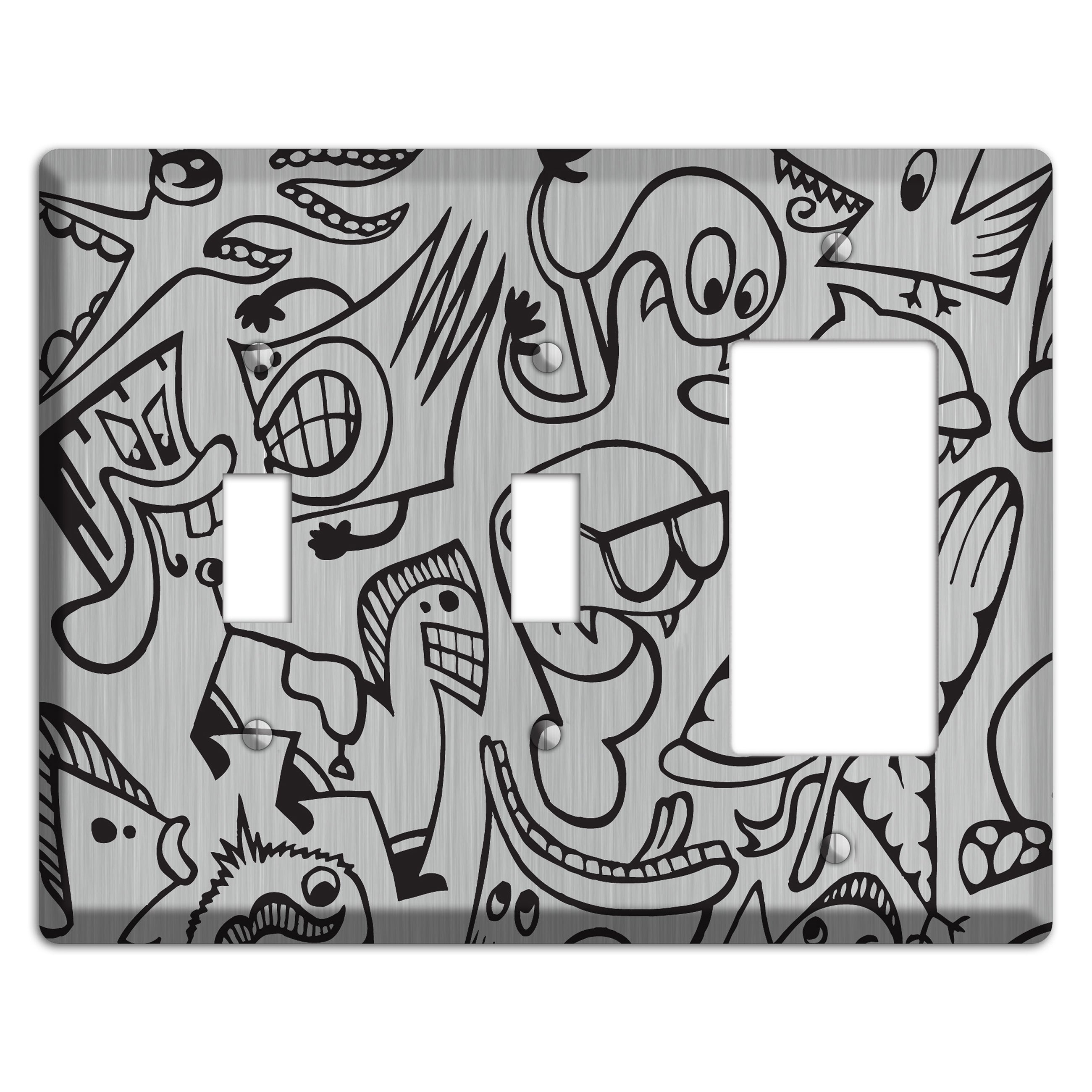 Whimsical Faces 1  Stainless 2 Toggle / Rocker Wallplate