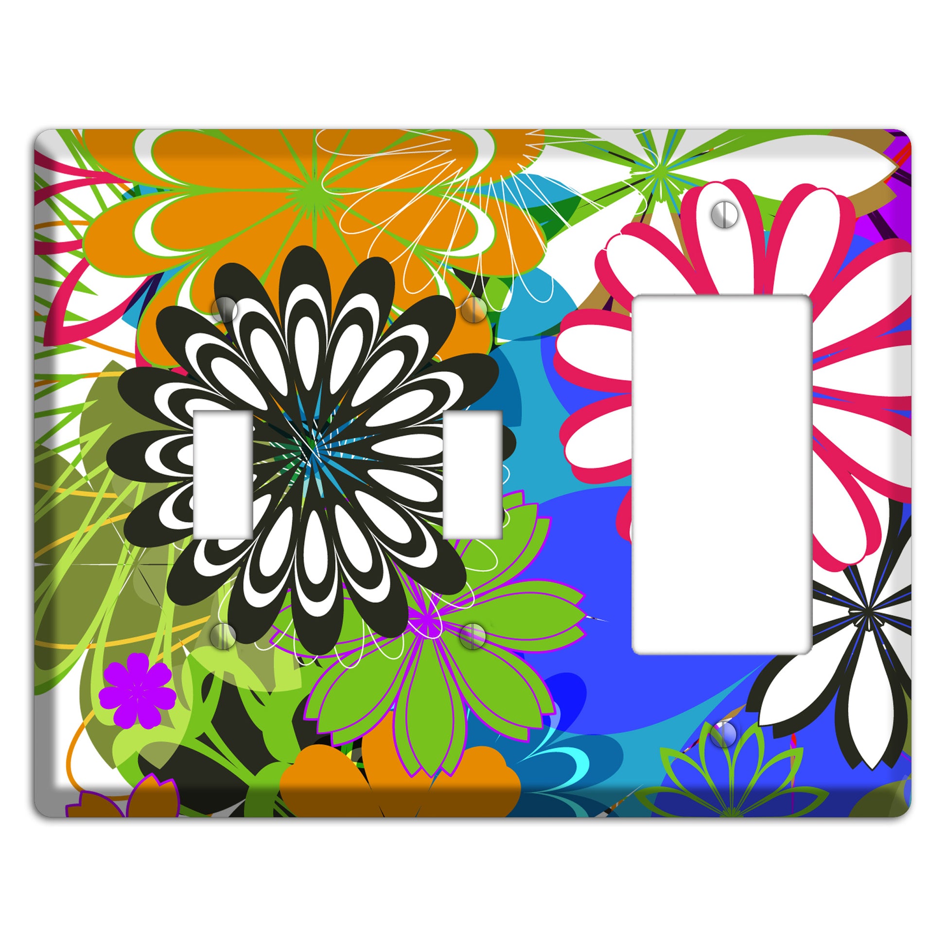 Multi Retro Flowers 2 Toggle / Rocker Wallplate