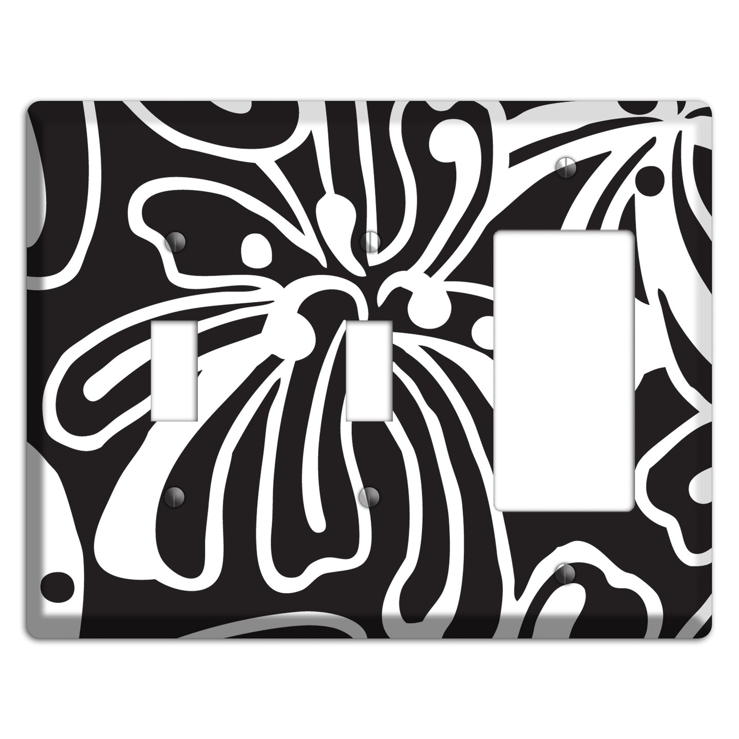 Black with White Flower 2 Toggle / Rocker Wallplate