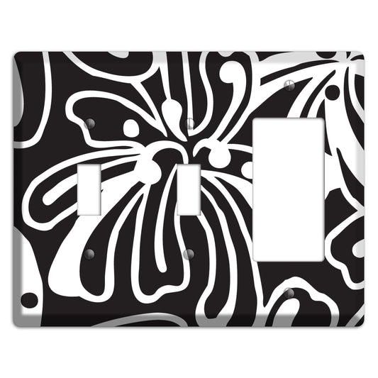 Black with White Flower 2 Toggle / Rocker Wallplate