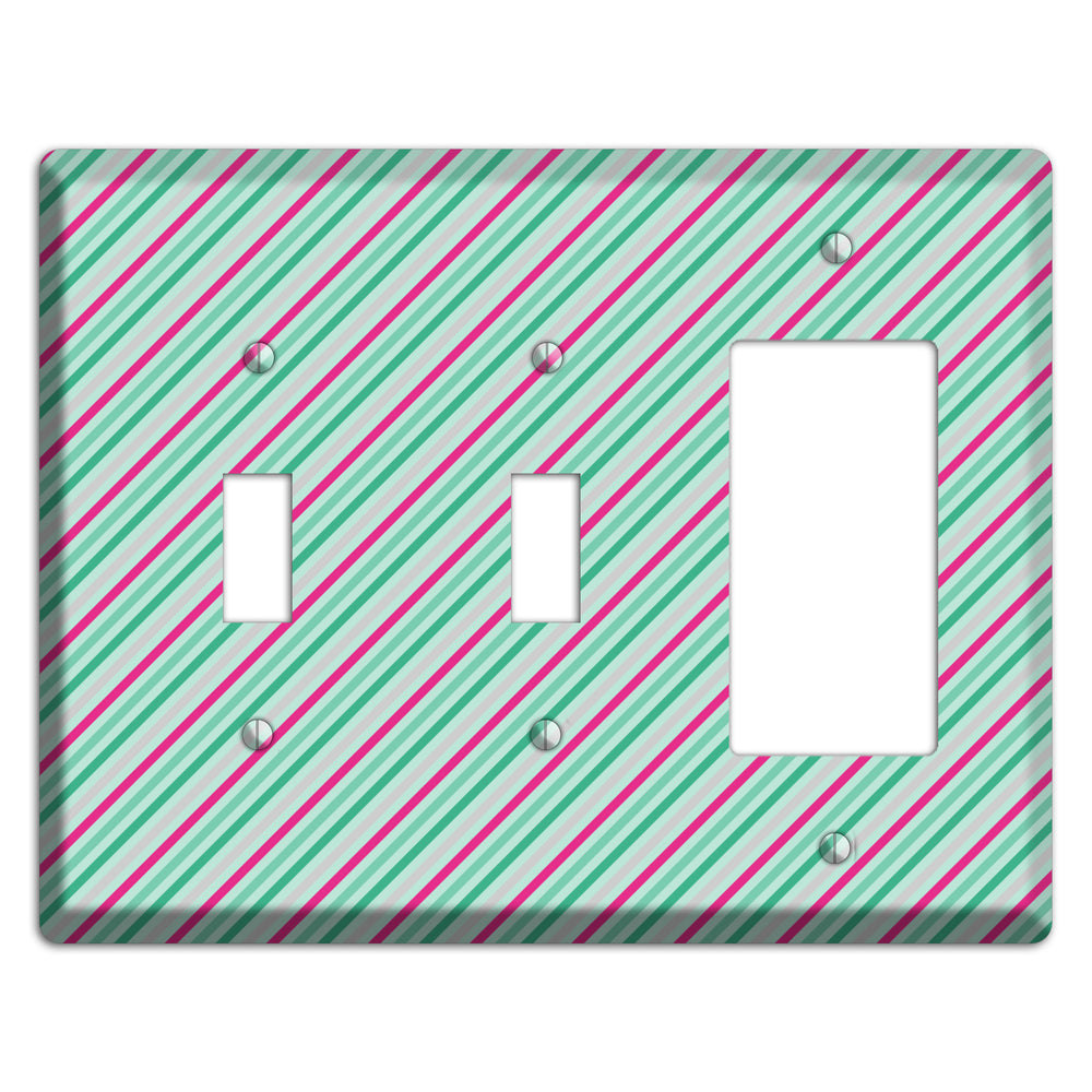 Grey Fuschia and Multi Aqua Angled Stripes 2 Toggle / Rocker Wallplate