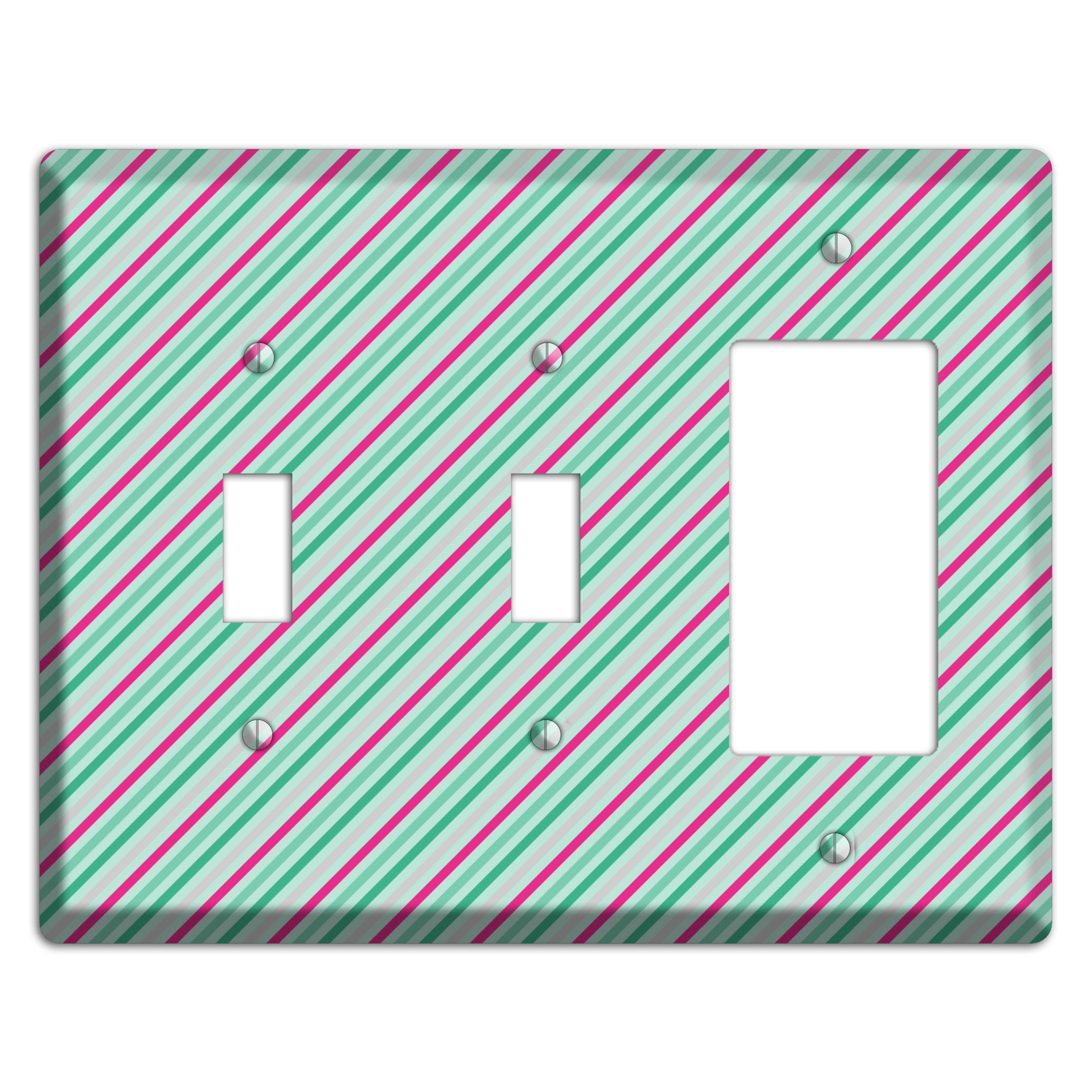 Grey Fuschia and Multi Aqua Angled Stripes 2 Toggle / Rocker Wallplate