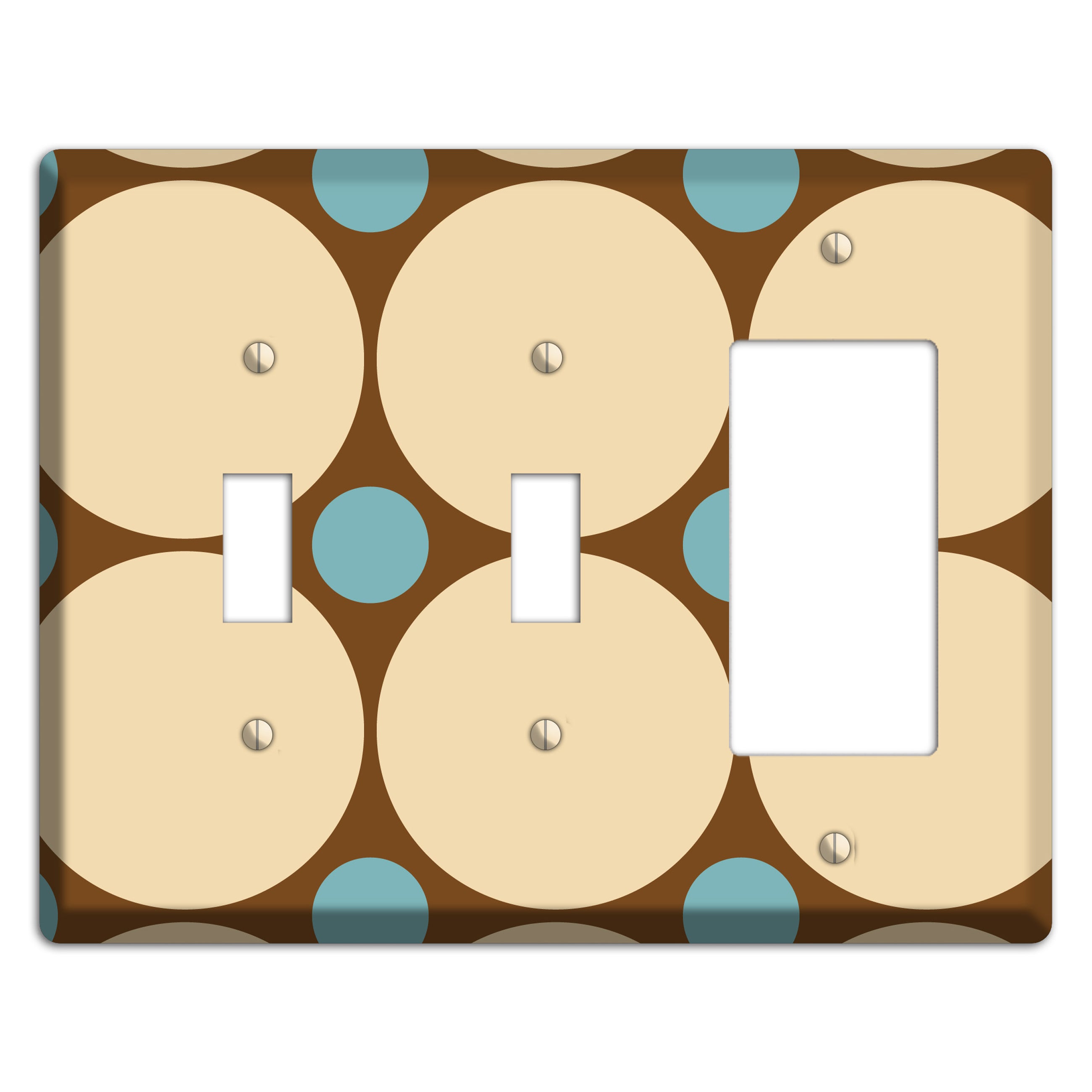 Brown with Beige and Dusty Blue Multi Tiled Large Dots 2 Toggle / Rocker Wallplate