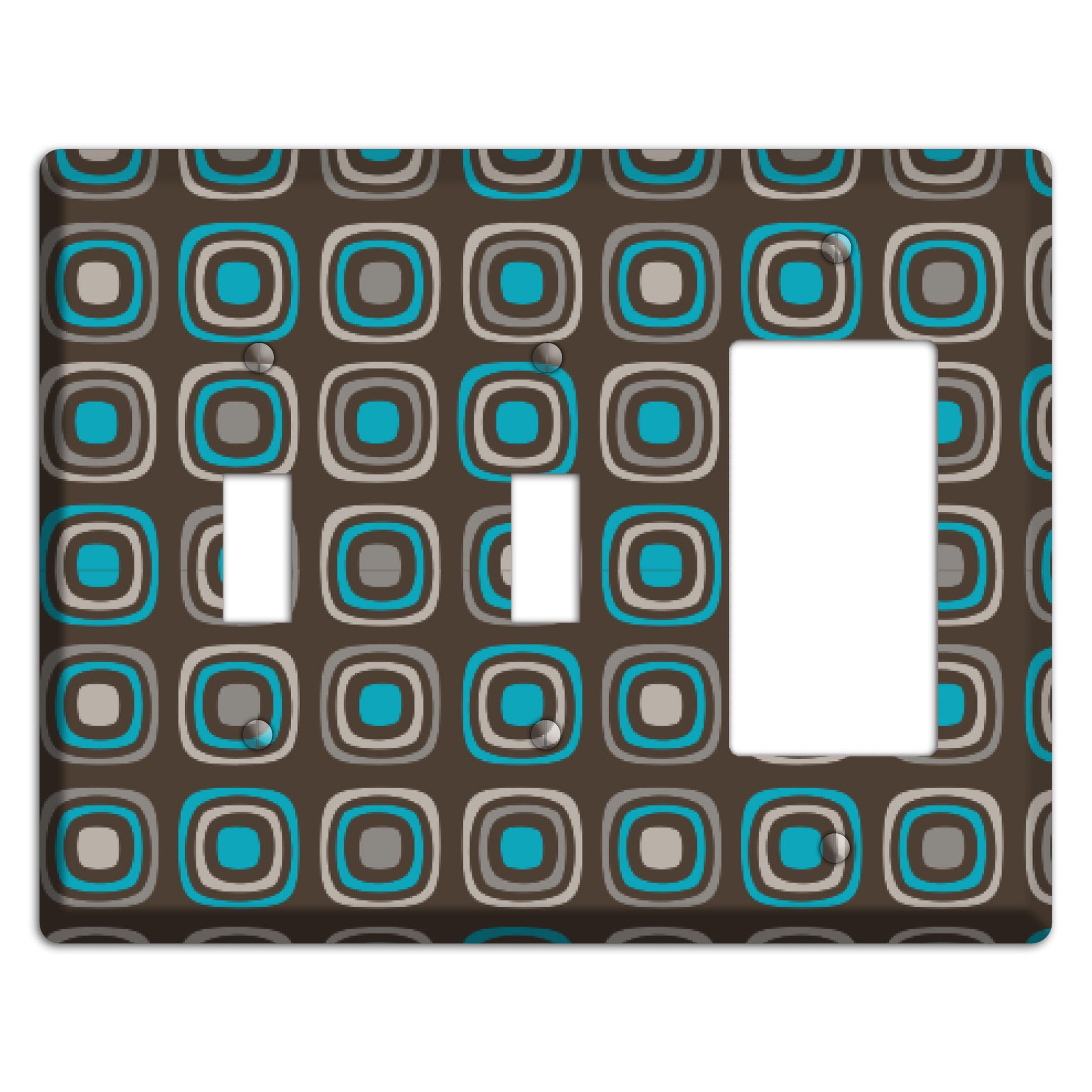 Multi Brown and Turquoise Retro Squares 2 Toggle / Rocker Wallplate