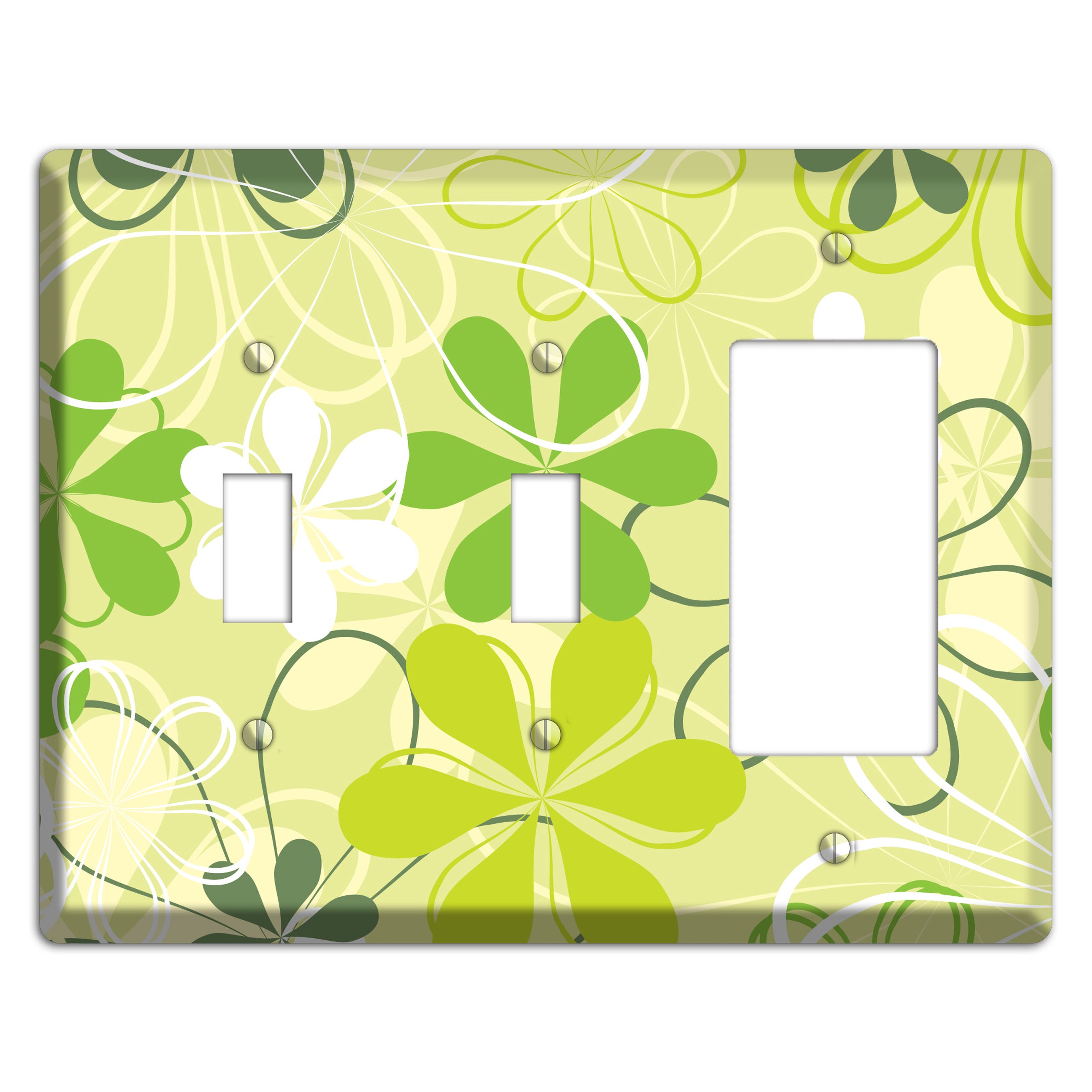 Green Retro Flowers 2 Toggle / Rocker Wallplate
