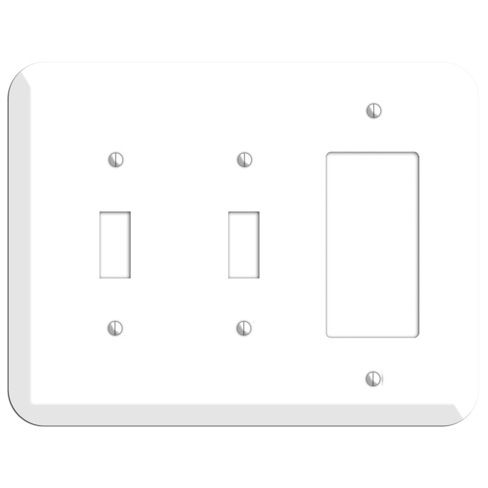 Rounded Corner White Metal 2 Toggle / Rocker Wallplate