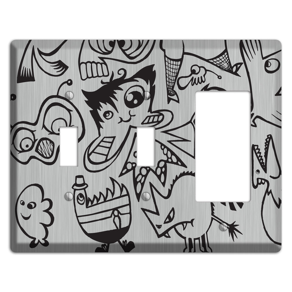 Whimsical Faces 3 Stainless Steel 2 Toggle / Rocker Wallplate