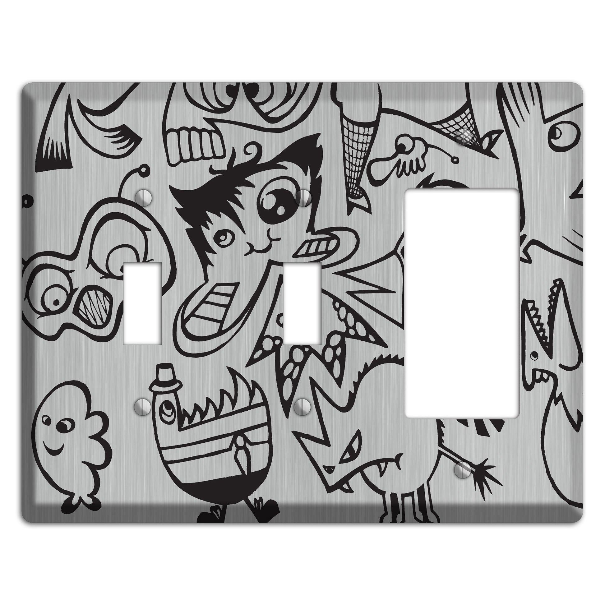 Whimsical Faces 3  Stainless 2 Toggle / Rocker Wallplate