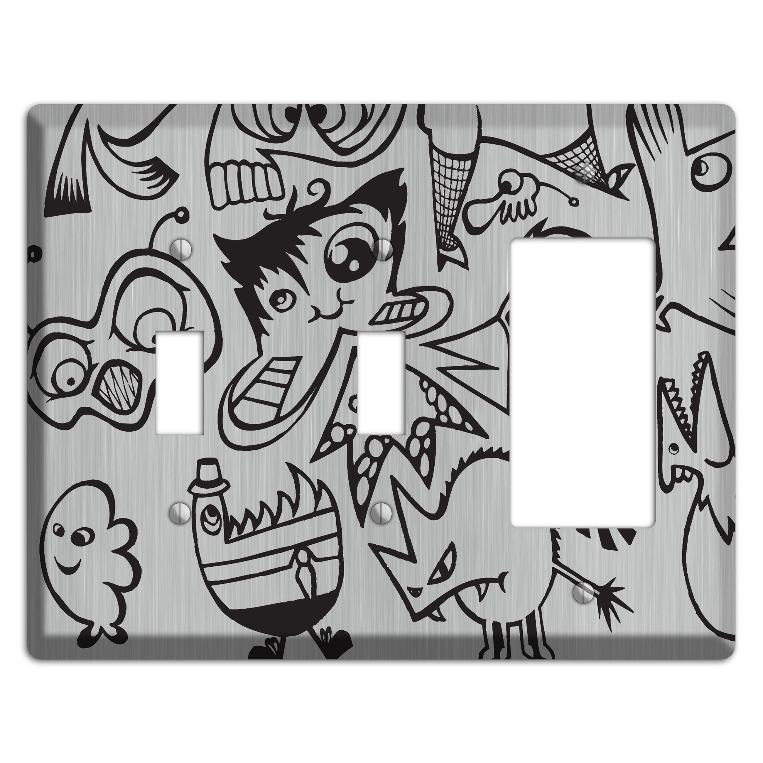 Whimsical Faces 3  Stainless 2 Toggle / Rocker Wallplate