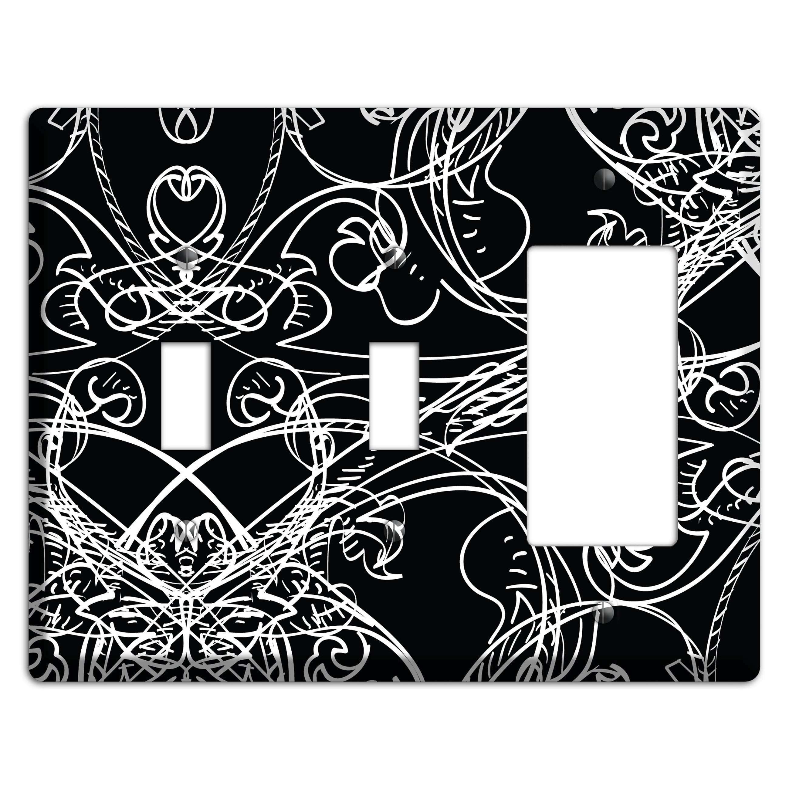 Black Deco Sketch 2 Toggle / Rocker Wallplate