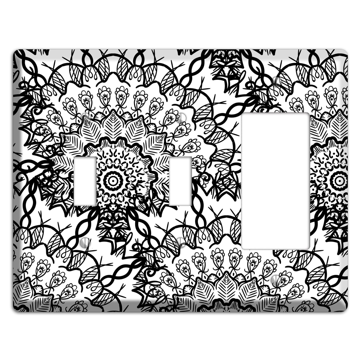Mandala Black and White Style P Cover Plates 2 Toggle / Rocker Wallplate