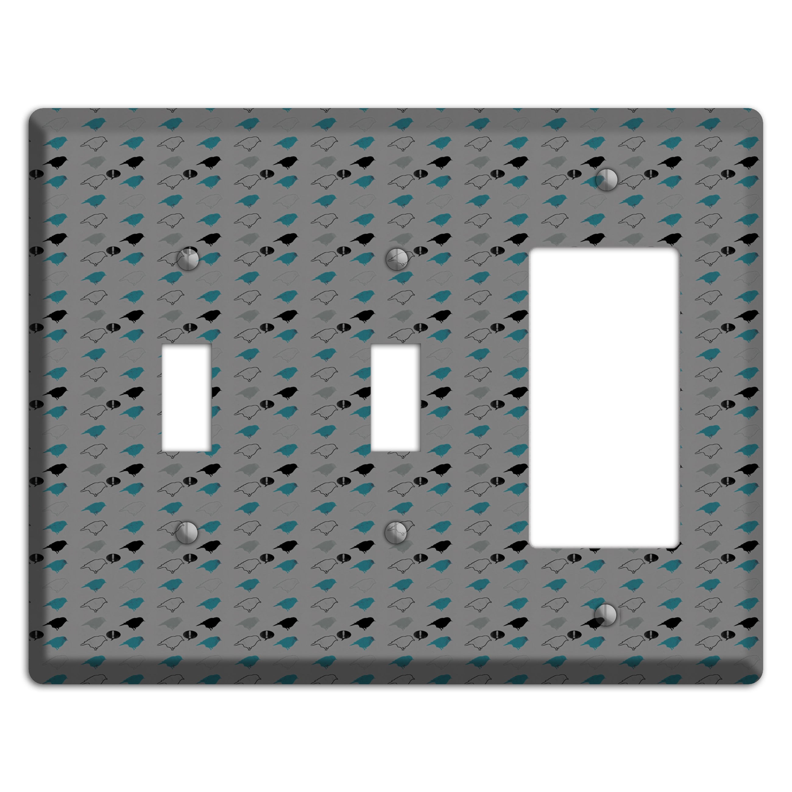 Grey with Small Green Birds 3 2 Toggle / Rocker Wallplate