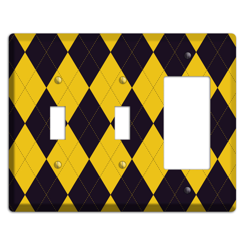 Yellow and Dark Purple Argyle 2 Toggle / Rocker Wallplate