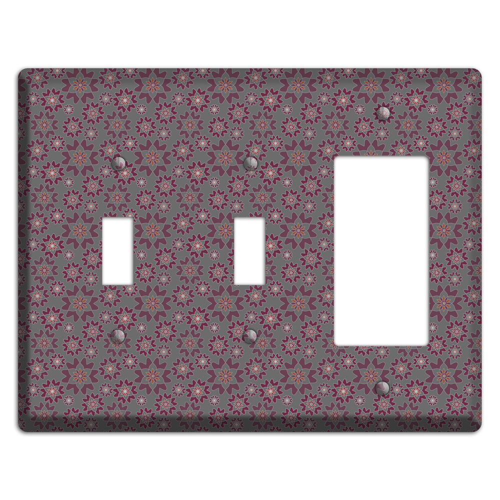 Grey with Tiny Burgundy Retro Suzani 2 Toggle / Rocker Wallplate