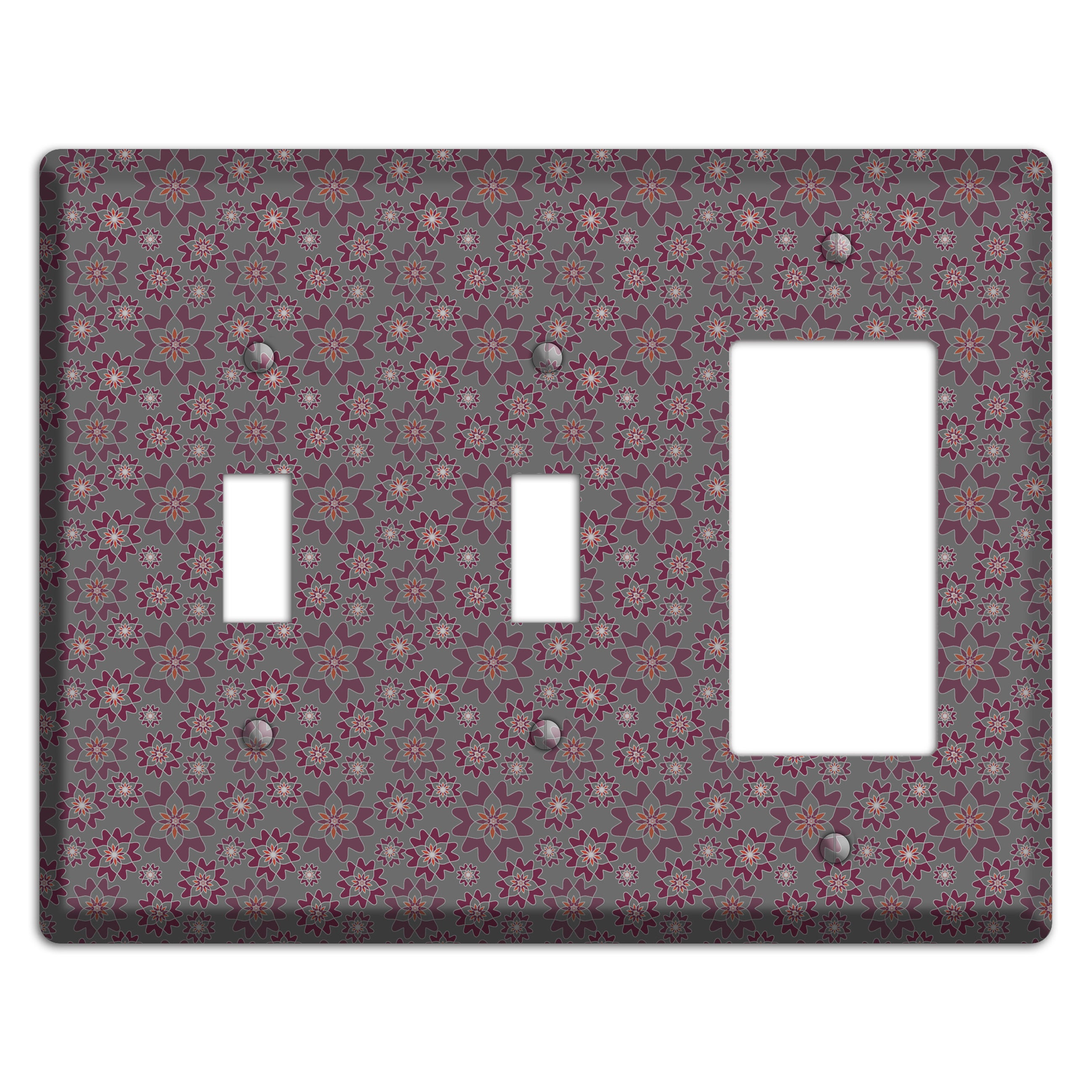 Grey with Tiny Burgundy Retro Suzani 2 Toggle / Rocker Wallplate