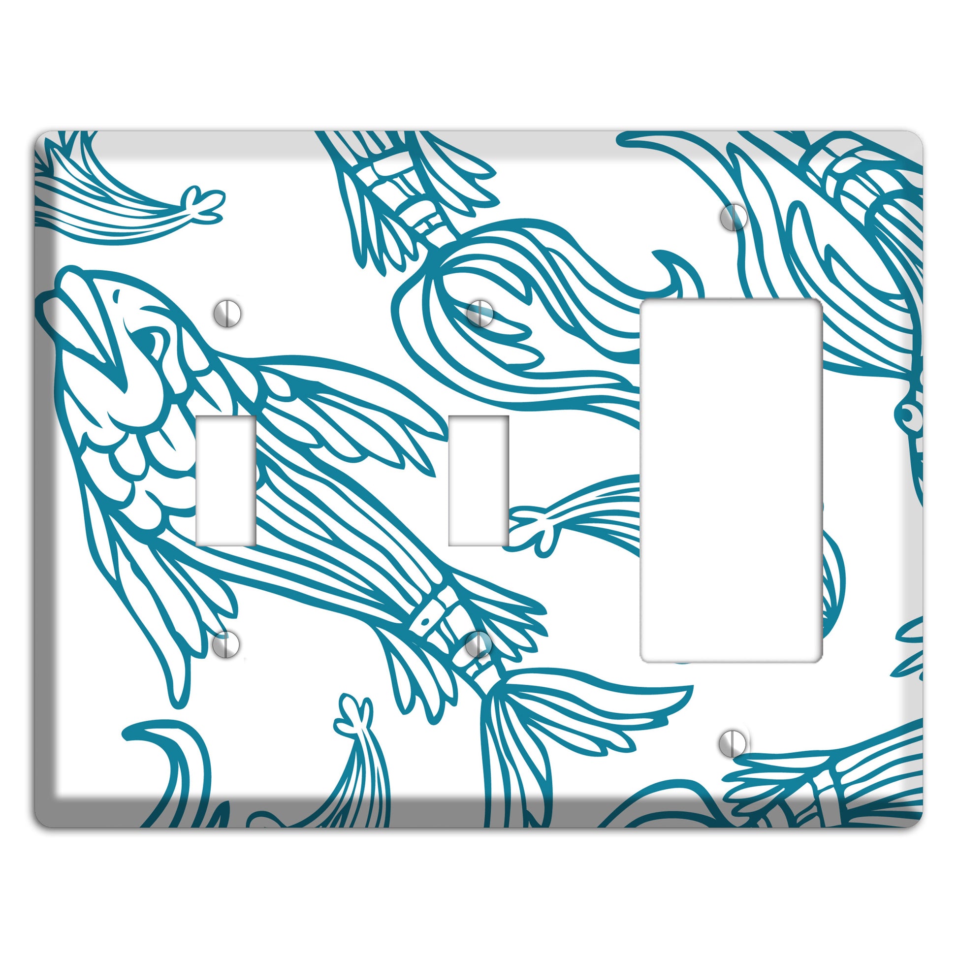 Teal and White Koi 2 Toggle / Rocker Wallplate