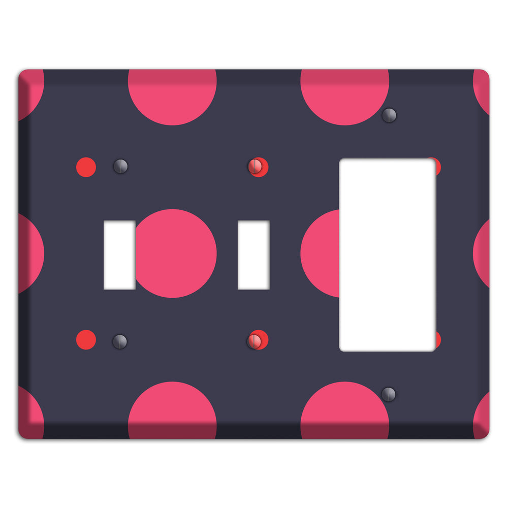 Dark Grey with Fuschia Multi Tiled Medium Dots 2 Toggle / Rocker Wallplate