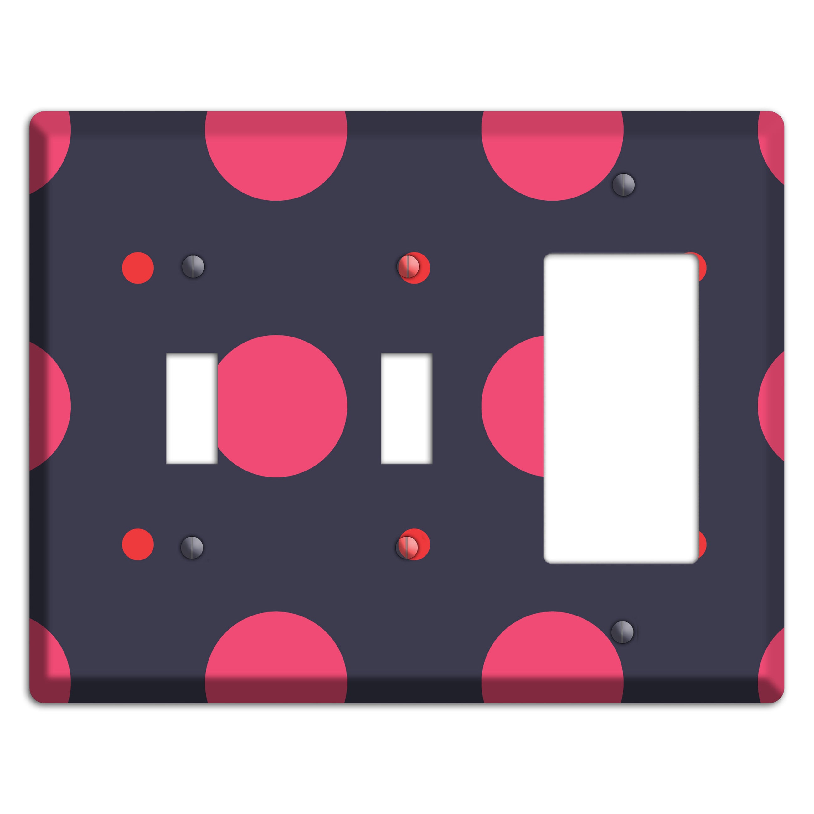 Dark Grey with Fuschia Multi Tiled Medium Dots 2 Toggle / Rocker Wallplate