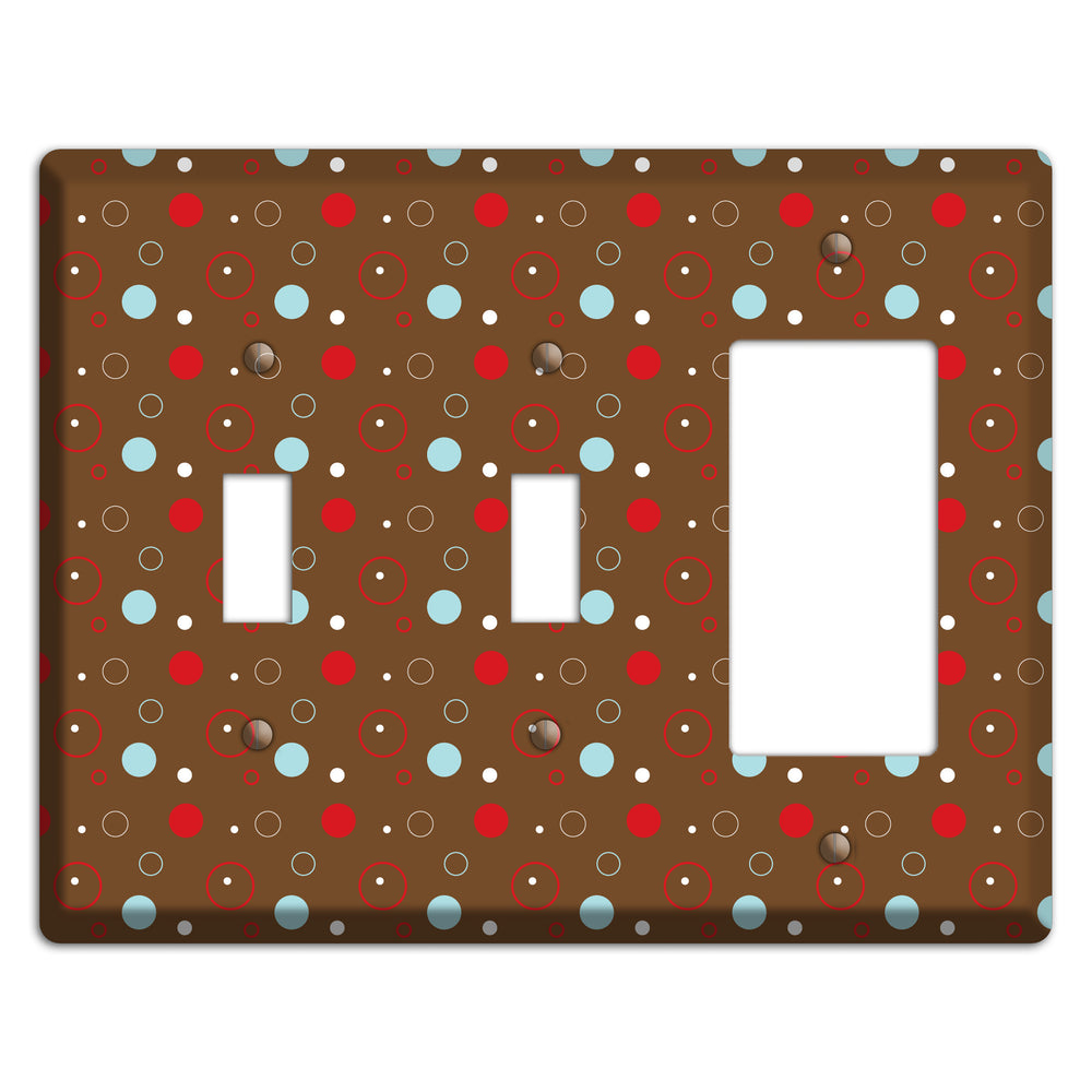 Brown with Red and Dusty Blue Dots and Circles 2 Toggle / Rocker Wallplate