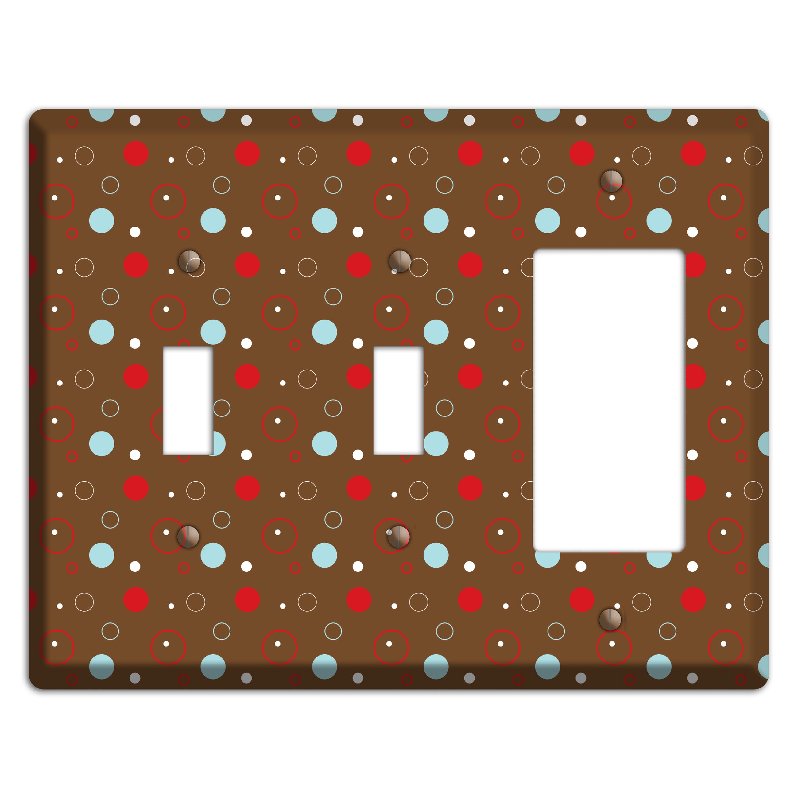 Brown with Red and Dusty Blue Dots and Circles 2 Toggle / Rocker Wallplate