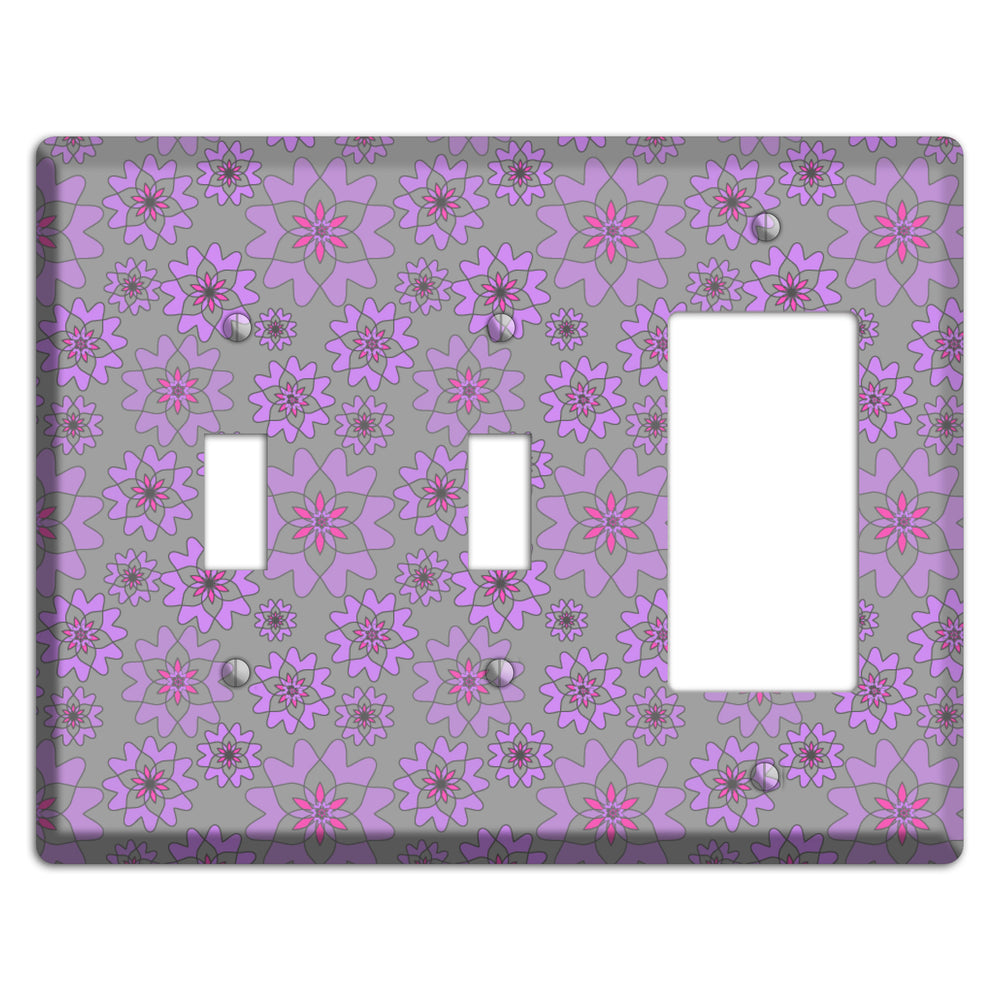 Grey with Purple Retro Suzani 2 Toggle / Rocker Wallplate