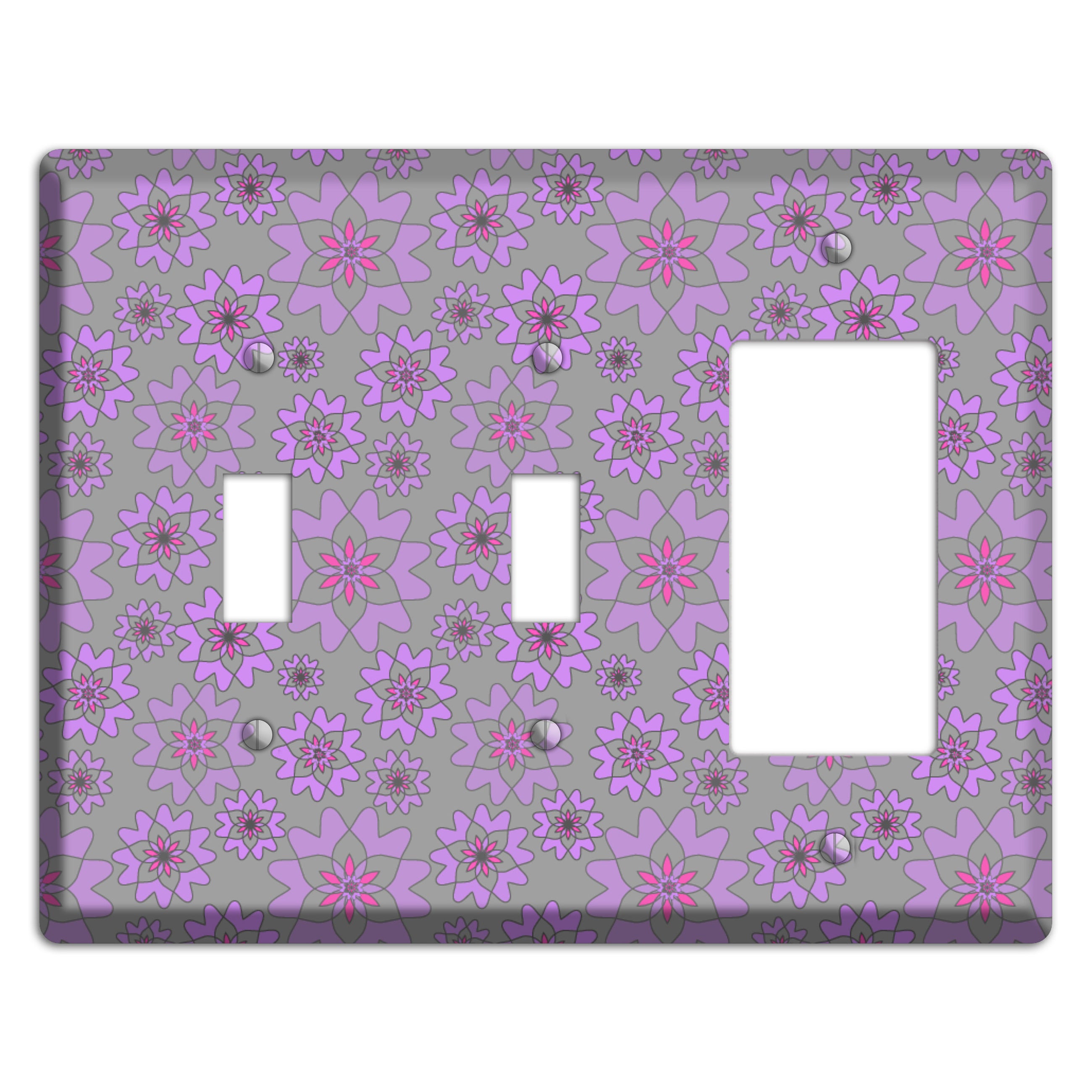 Grey with Purple Retro Suzani 2 Toggle / Rocker Wallplate