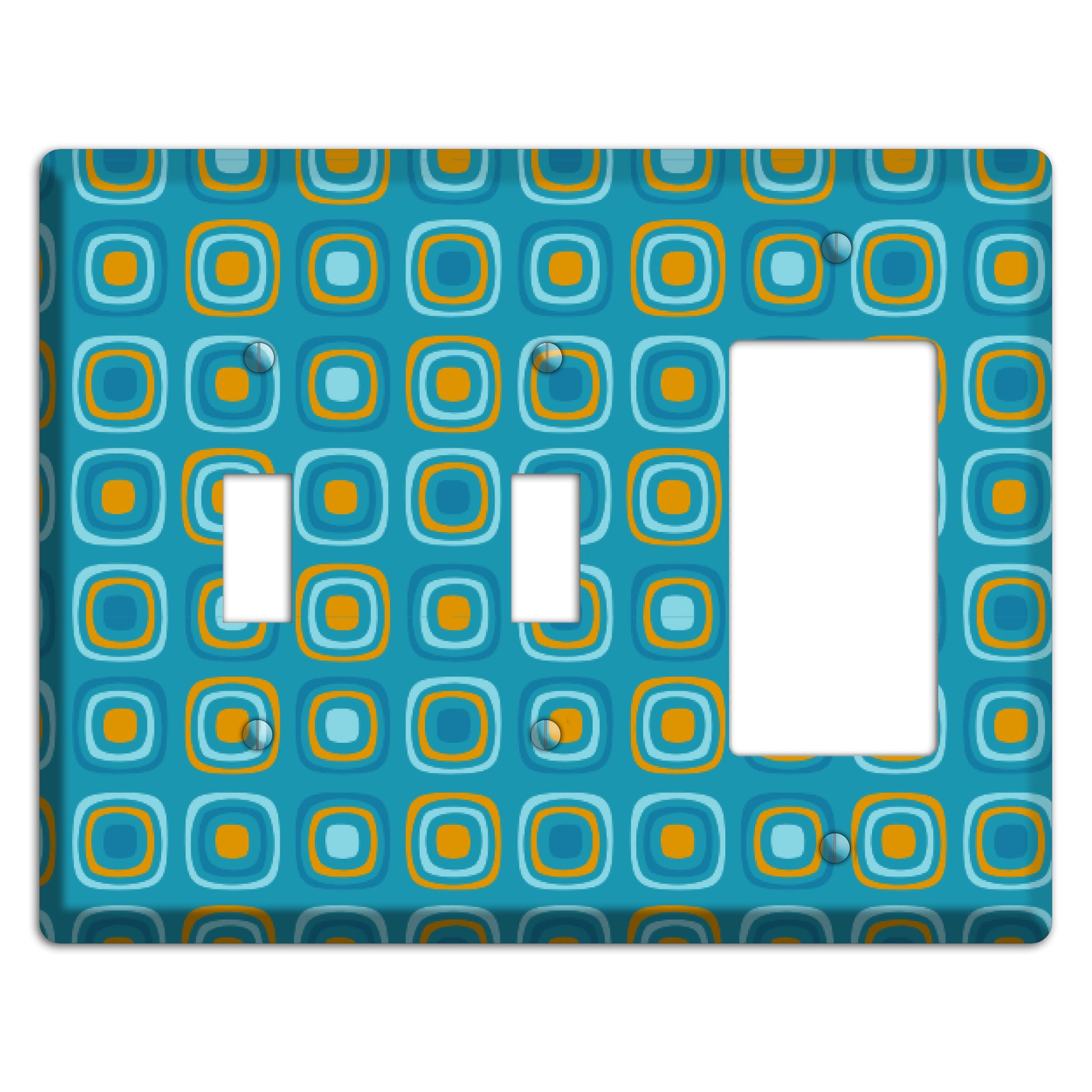 Teal and Mustard Rounded Squares 2 Toggle / Rocker Wallplate