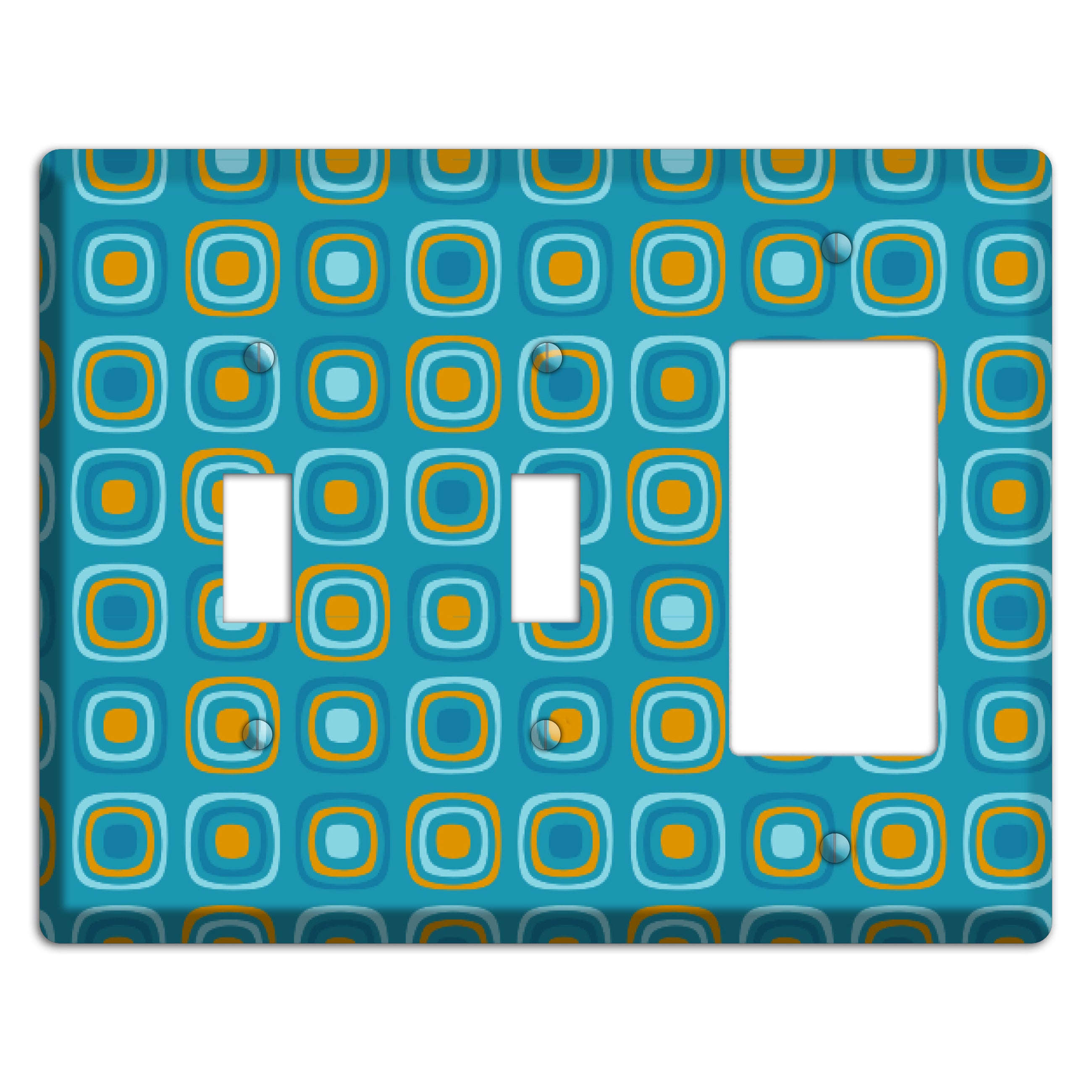 Teal and Mustard Rounded Squares 2 Toggle / Rocker Wallplate