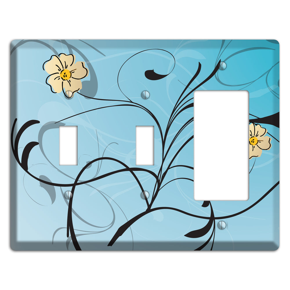 Blue Flower with Swirl 2 Toggle / Rocker Wallplate