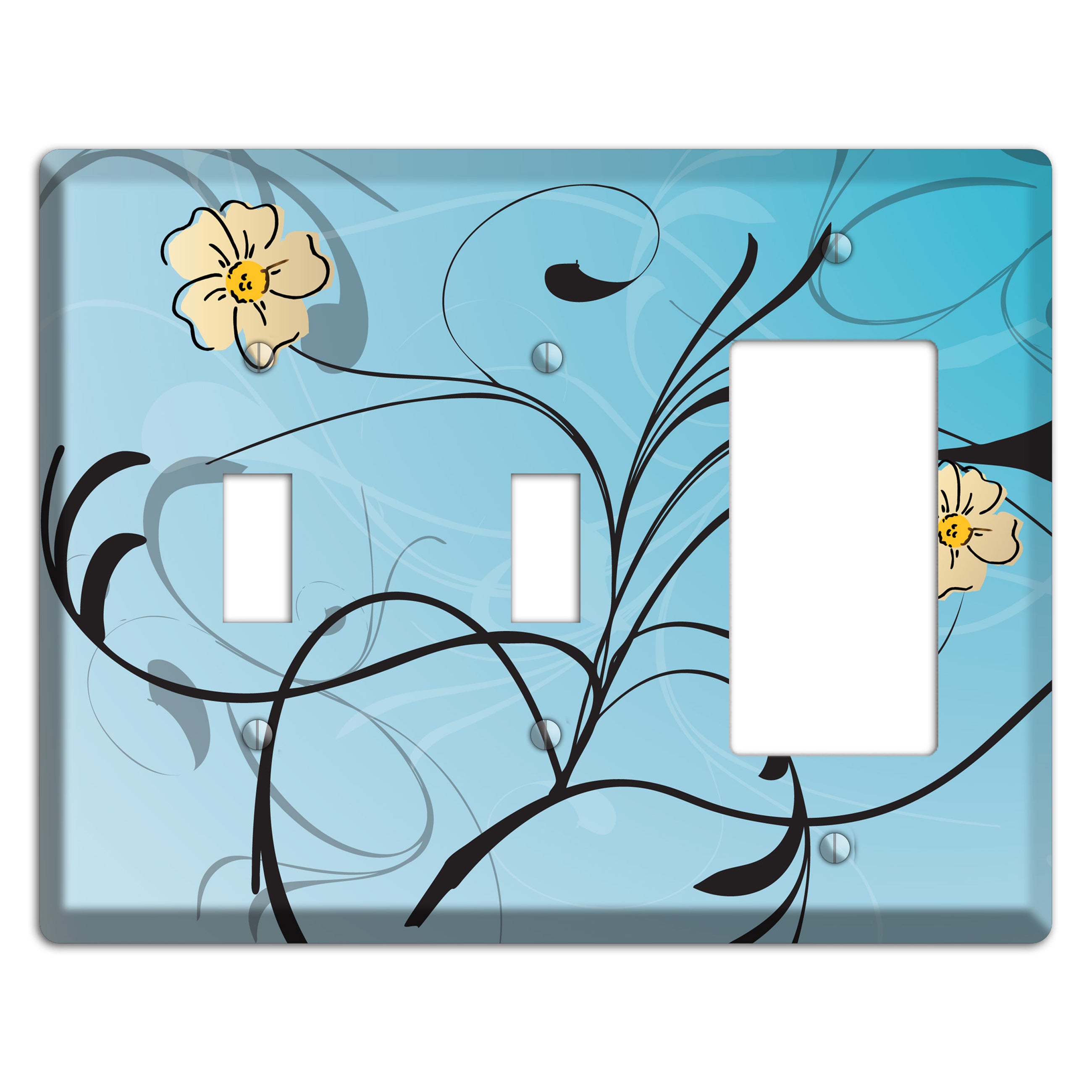 Blue Flower with Swirl 2 Toggle / Rocker Wallplate