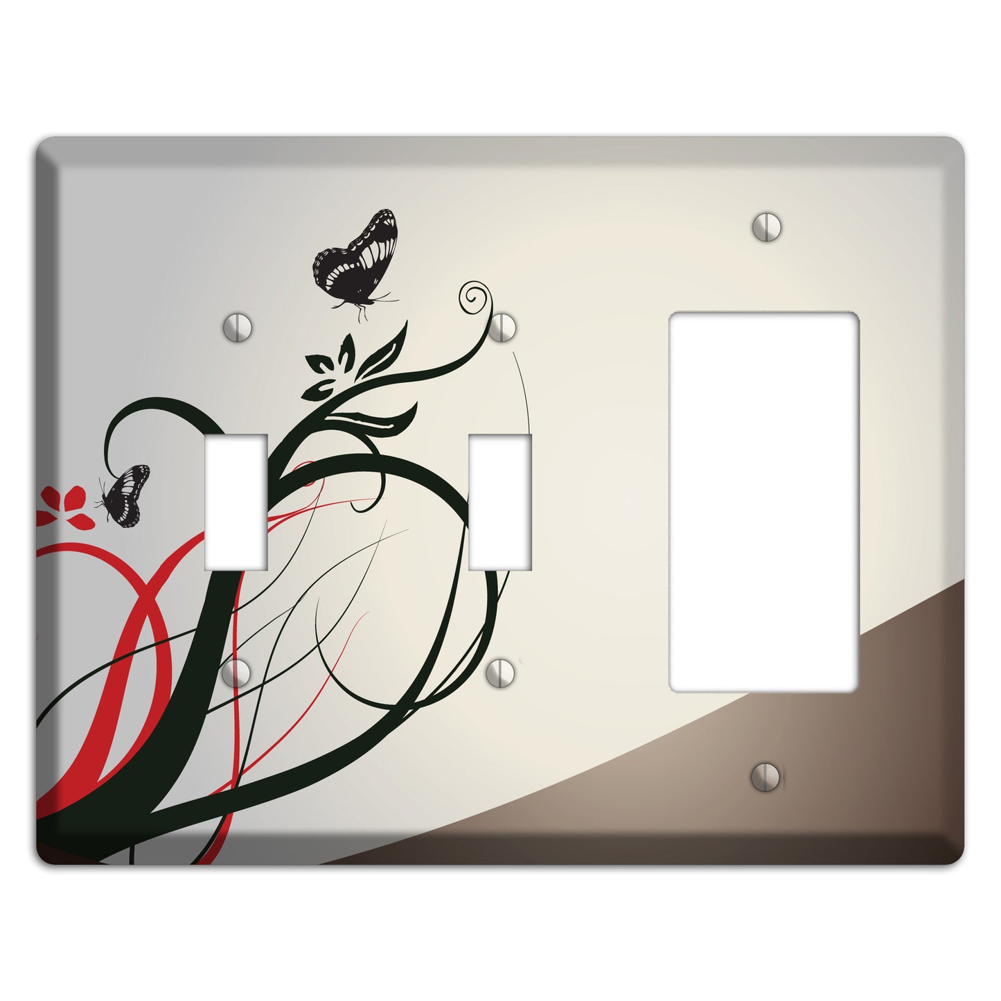 Grey and Red Floral Sprig with Butterfly 2 Toggle / Rocker Wallplate