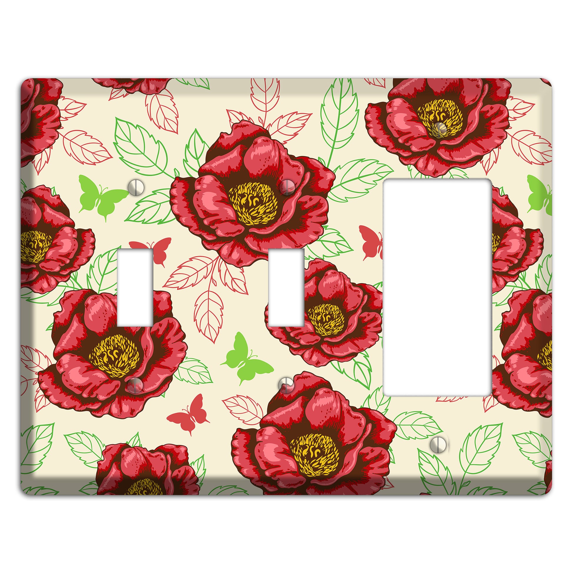 Red Peony Style B 2 Toggle / Rocker Wallplate