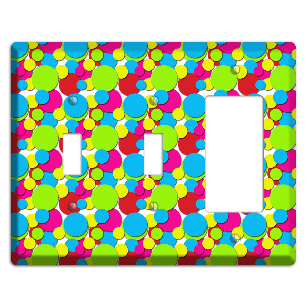 Turquoise Fuschia Lime Red Yellow Bubble Dots 2 Toggle / Rocker Wallplate
