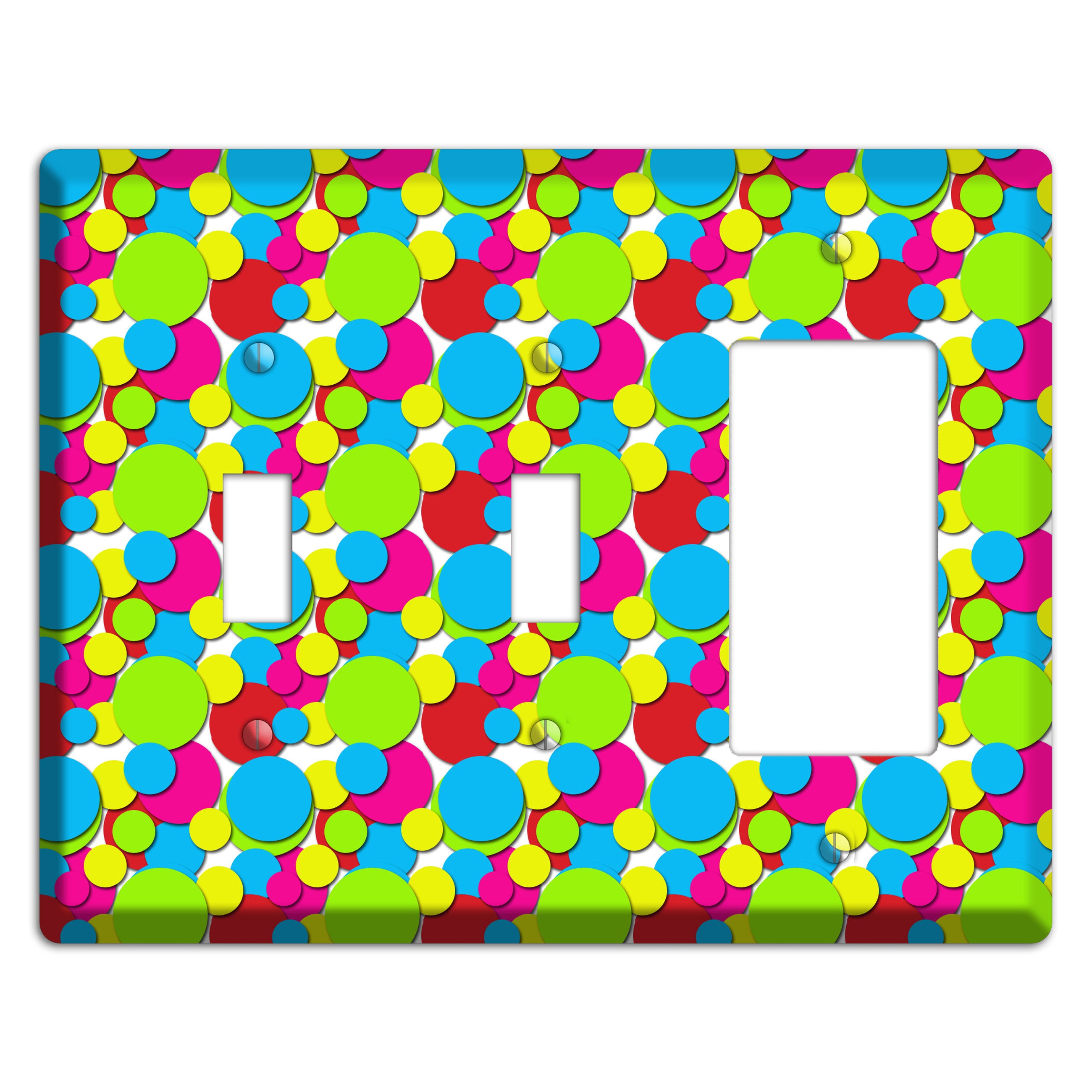 Turquoise Fuschia Lime Red Yellow Bubble Dots 2 Toggle / Rocker Wallplate