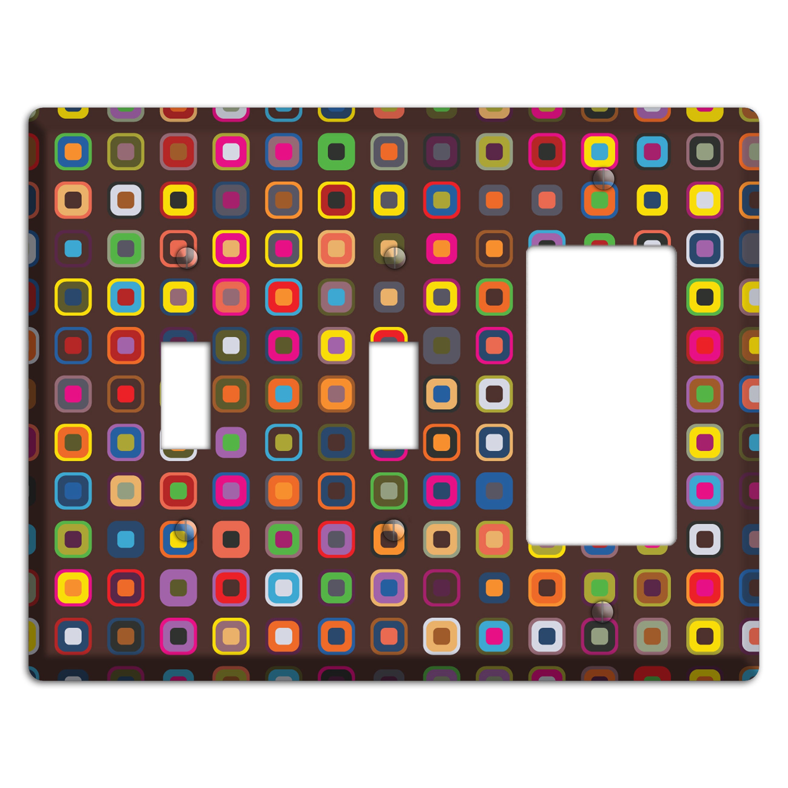 Brown with Multi Retro Squares 2 Toggle / Rocker Wallplate