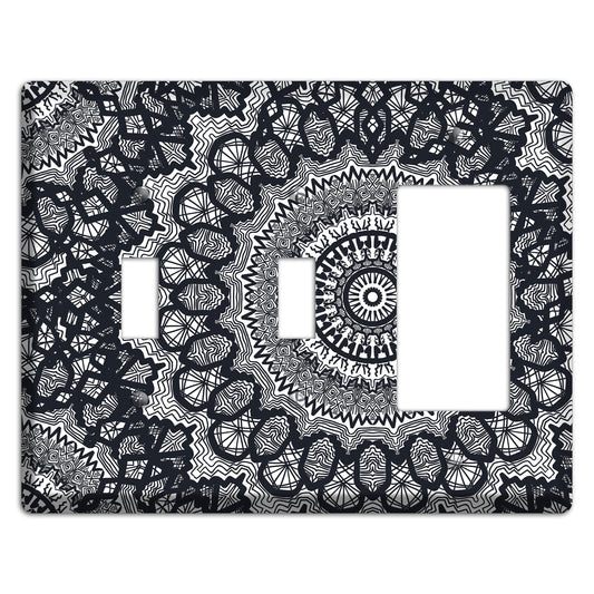 Mandala Black and White Style T Cover Plates 2 Toggle / Rocker Wallplate