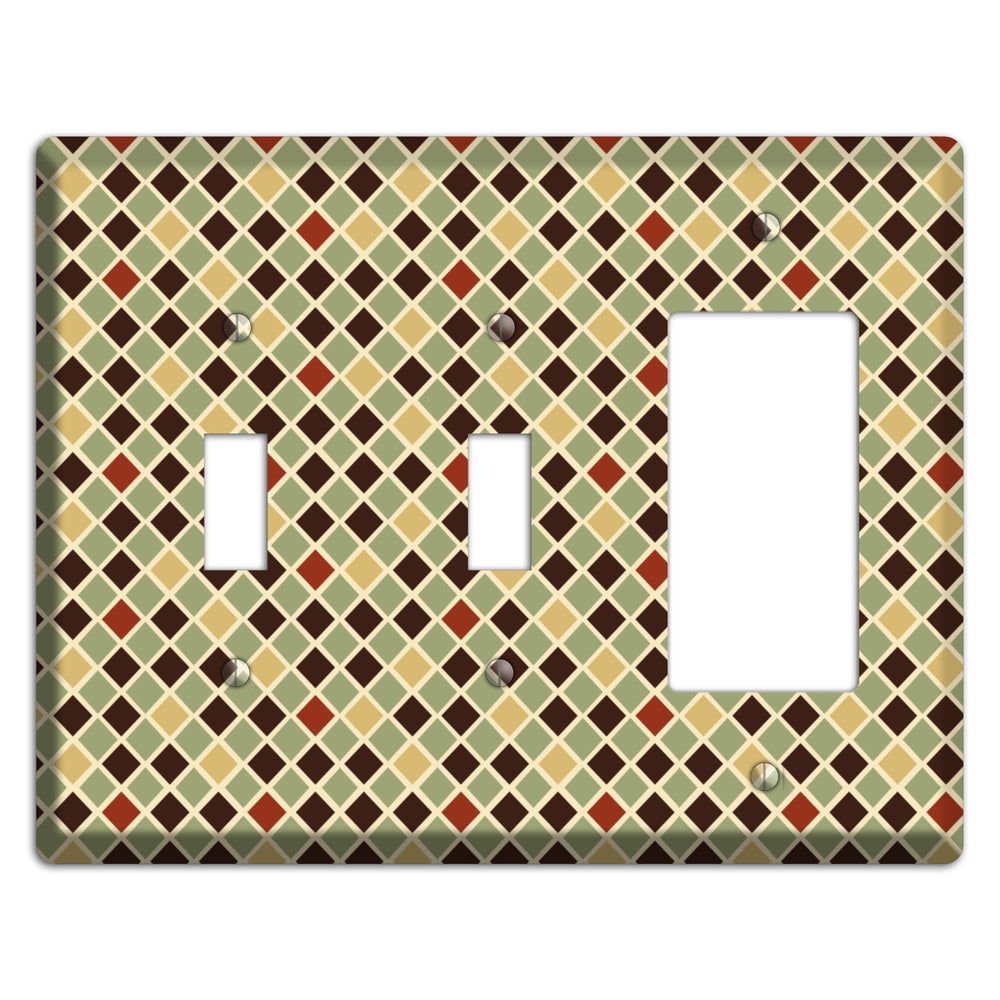 Olive Mustard Maroon Diamonds 2 Toggle / Rocker Wallplate