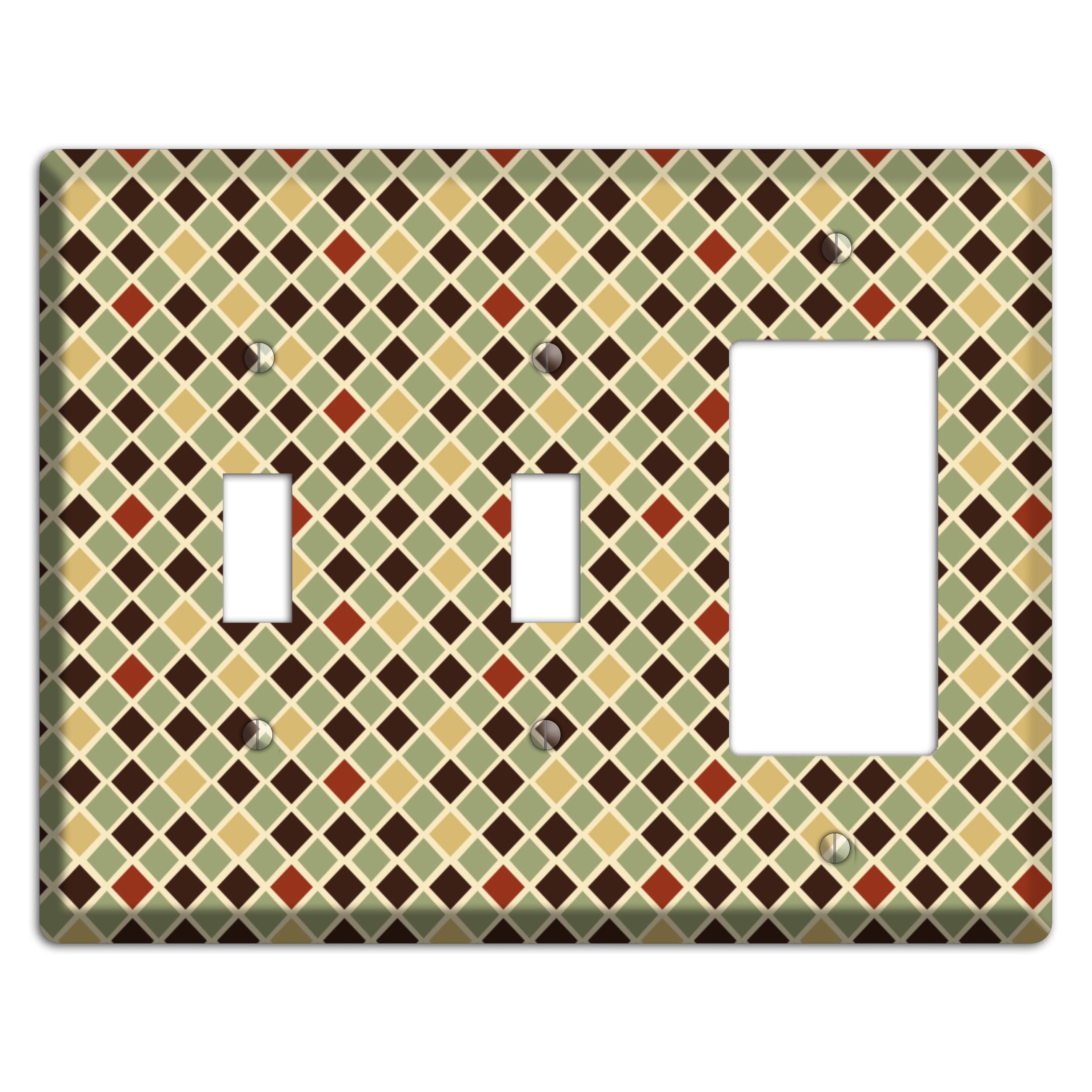 Olive Mustard Maroon Diamonds 2 Toggle / Rocker Wallplate