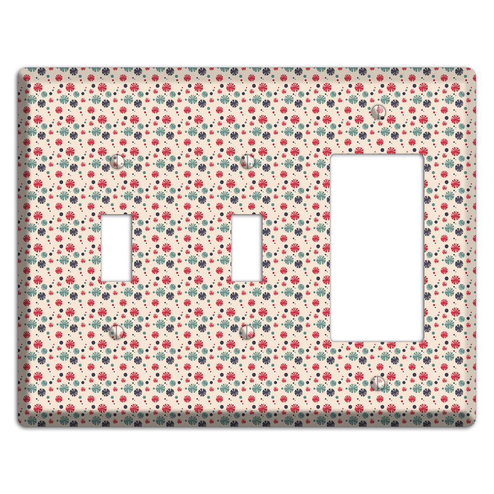 Off White with Red Green Blue Retro Bursts 2 Toggle / Rocker Wallplate