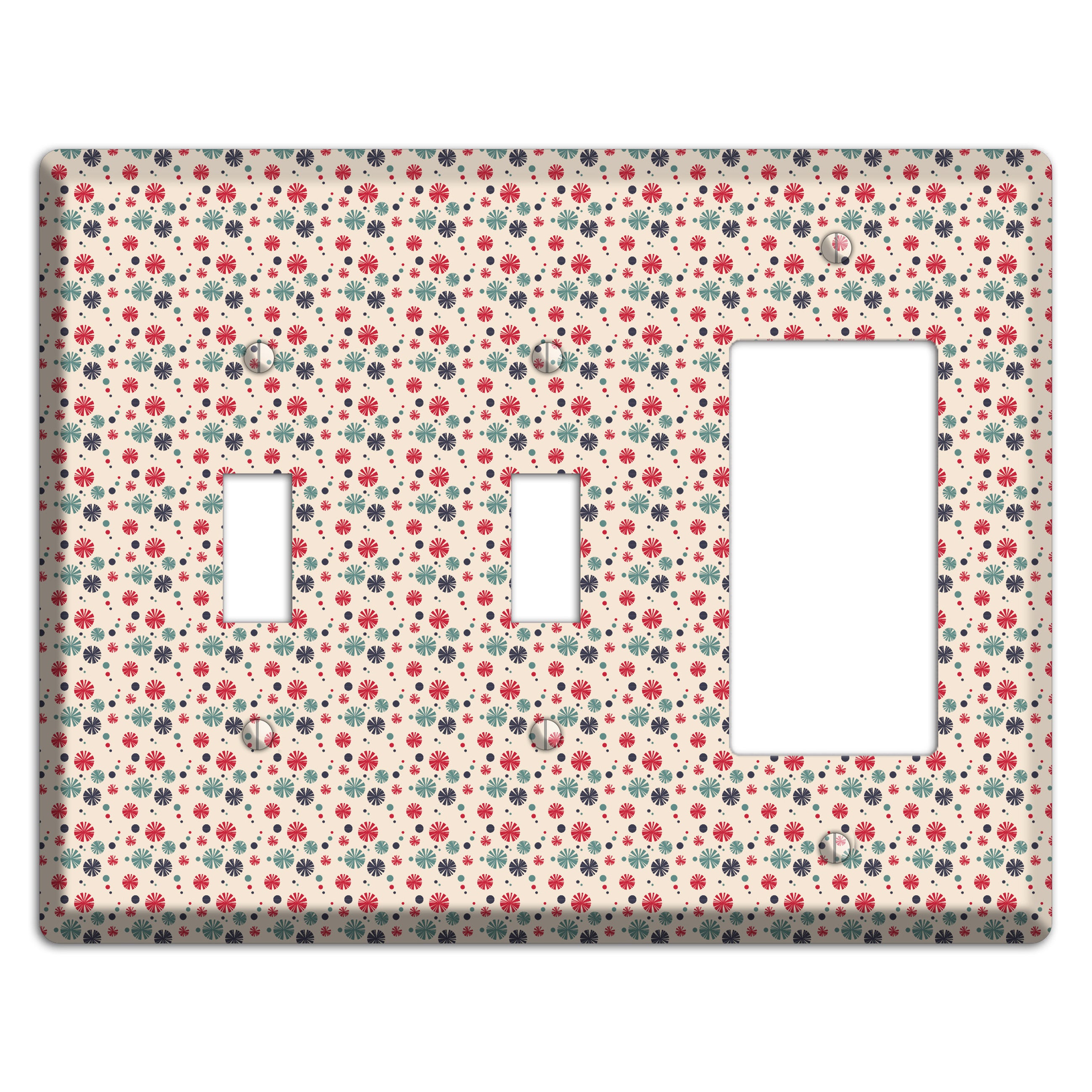 Off White with Red Green Blue Retro Bursts 2 Toggle / Rocker Wallplate