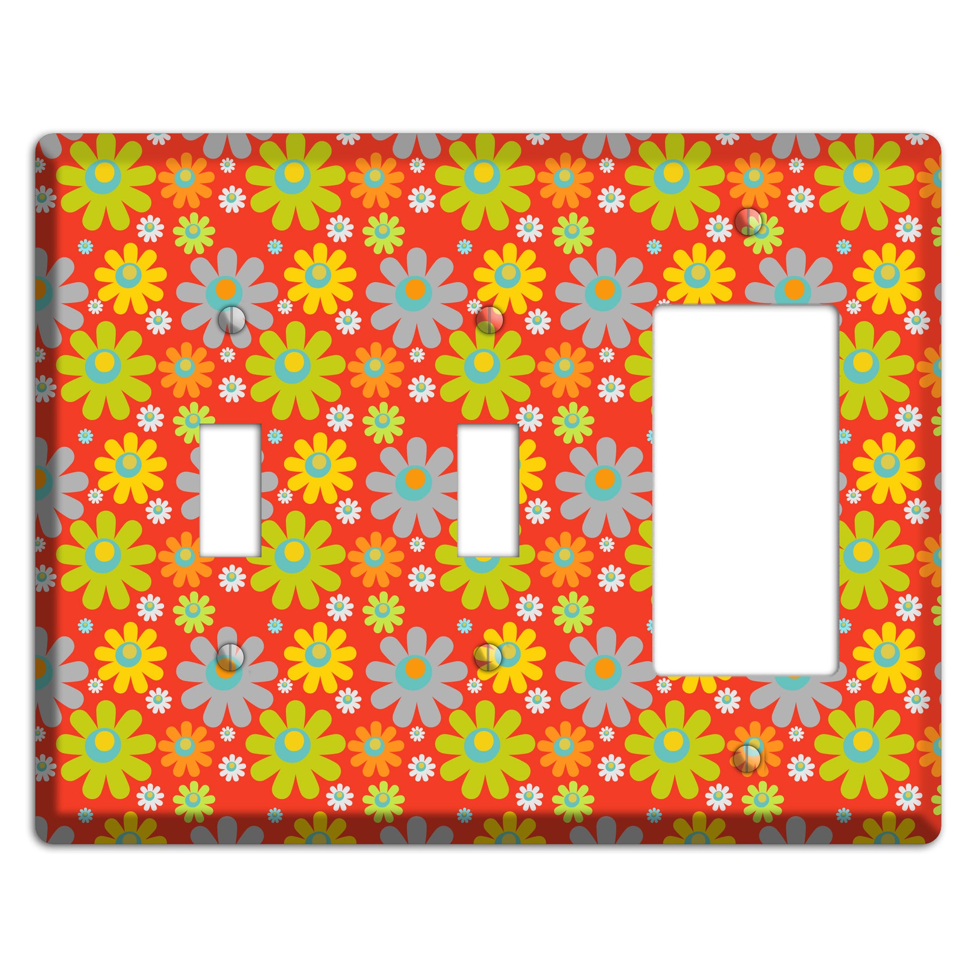 Orange and Yellow Flower Power 2 Toggle / Rocker Wallplate