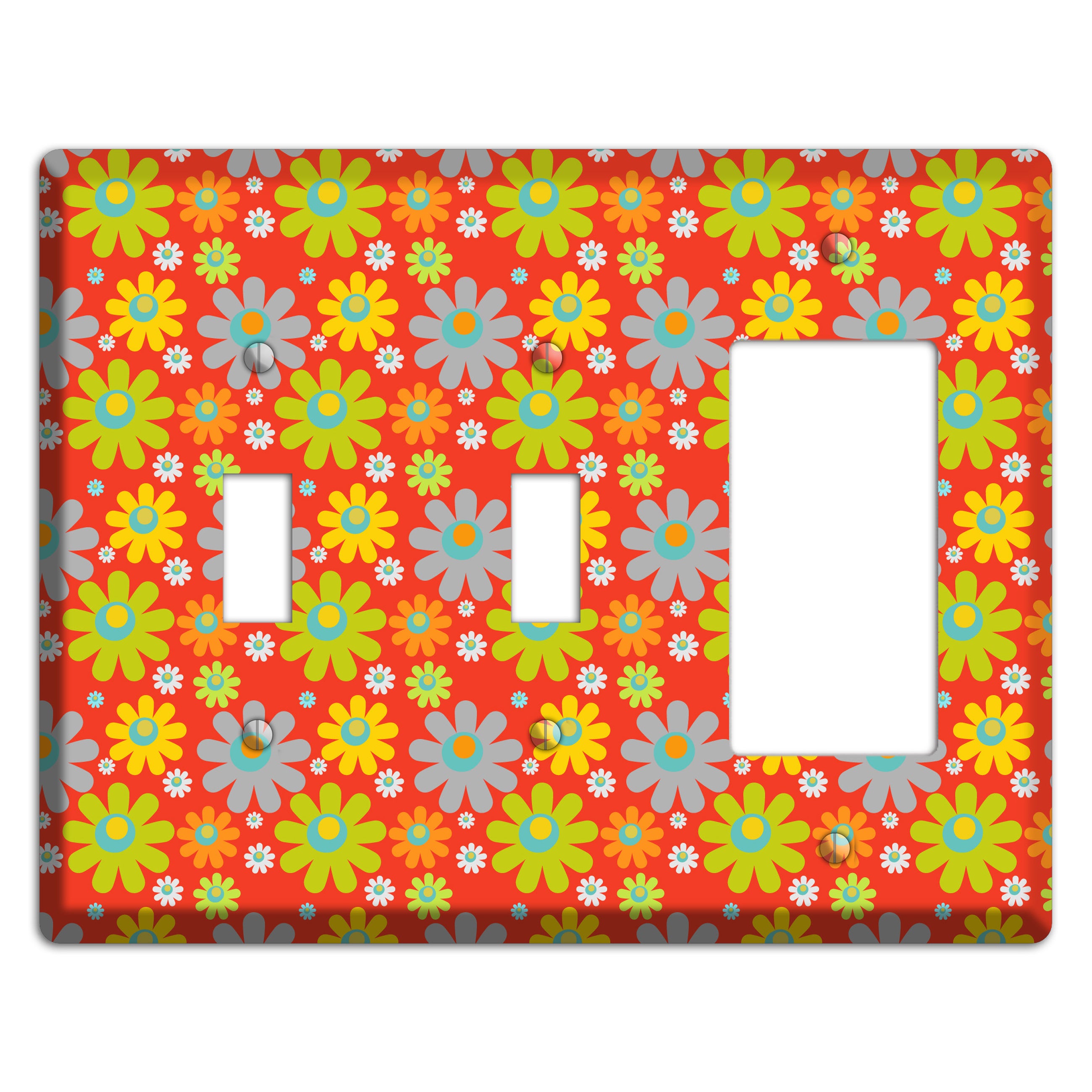 Orange and Yellow Flower Power 2 Toggle / Rocker Wallplate