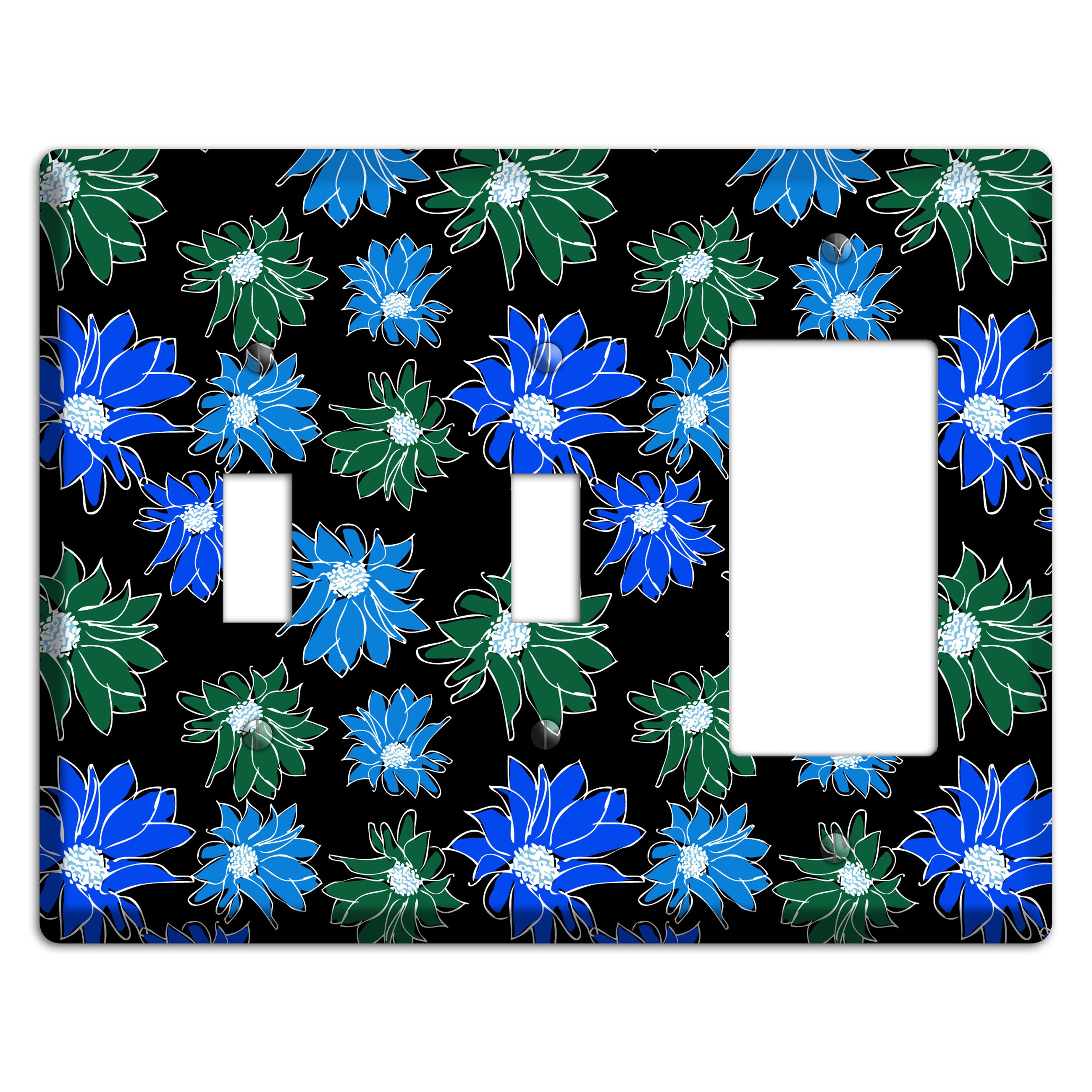 Blue and Green Flowers 2 Toggle / Rocker Wallplate