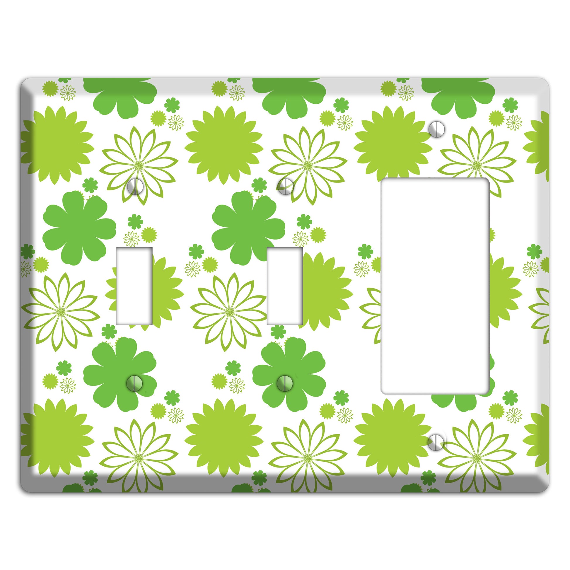 White with Multi Green Floral Contour 2 Toggle / Rocker Wallplate