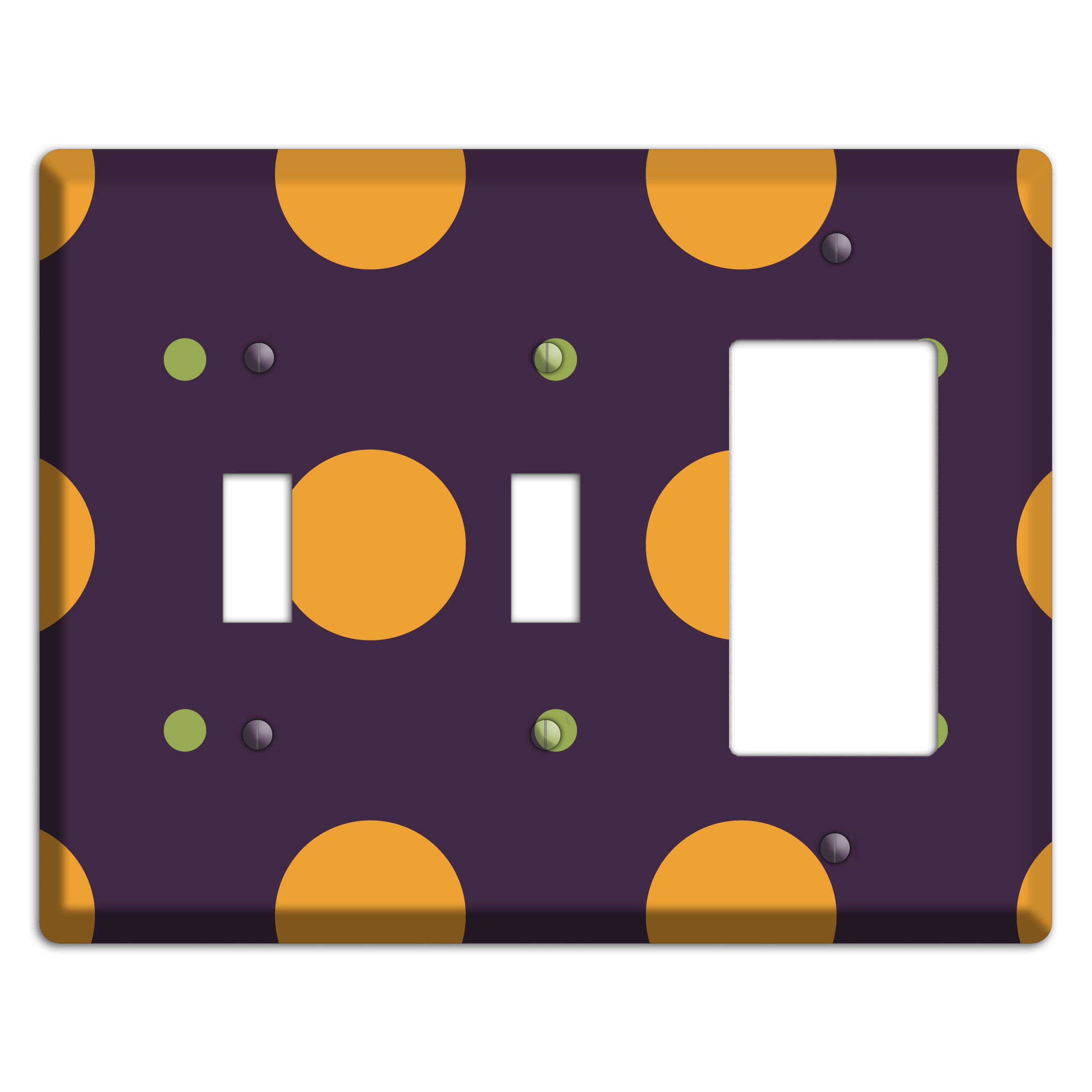 Eggplant with Orange and Lime Multi Tiled Medium Dots 2 Toggle / Rocker Wallplate