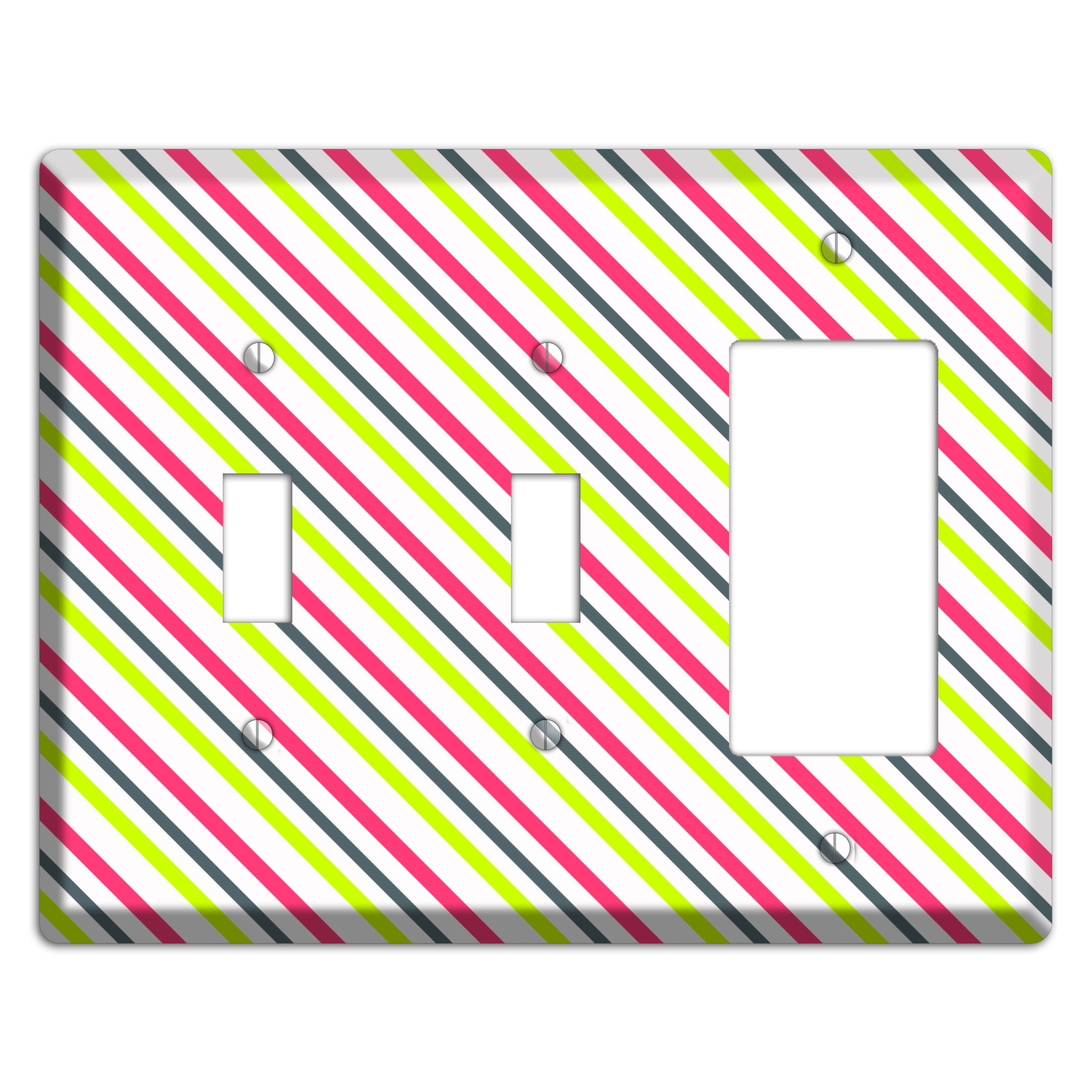 Fuschia and Lime Angled Stripe 2 Toggle / Rocker Wallplate